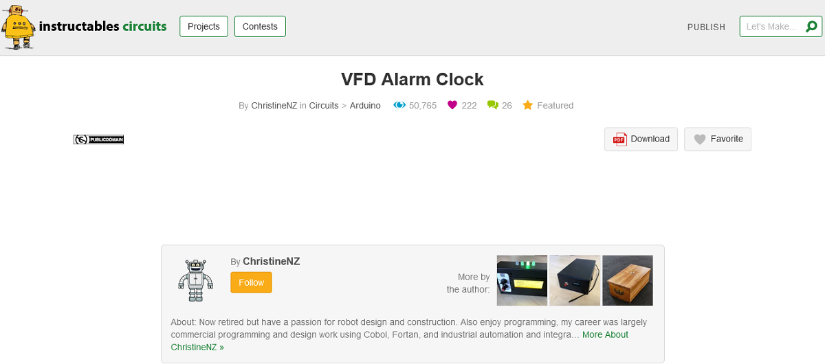 Screen grab of VFD Alarm Clock project page