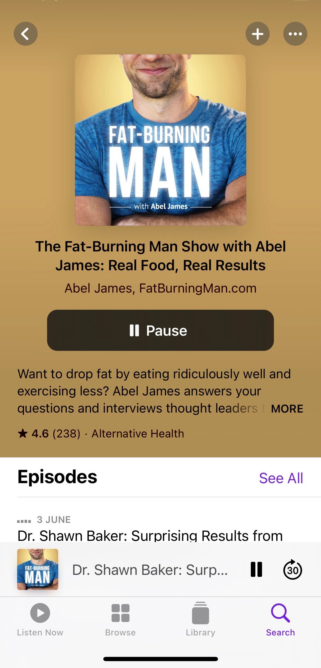 Screenshot from Fat-Burning Man podcast home screen