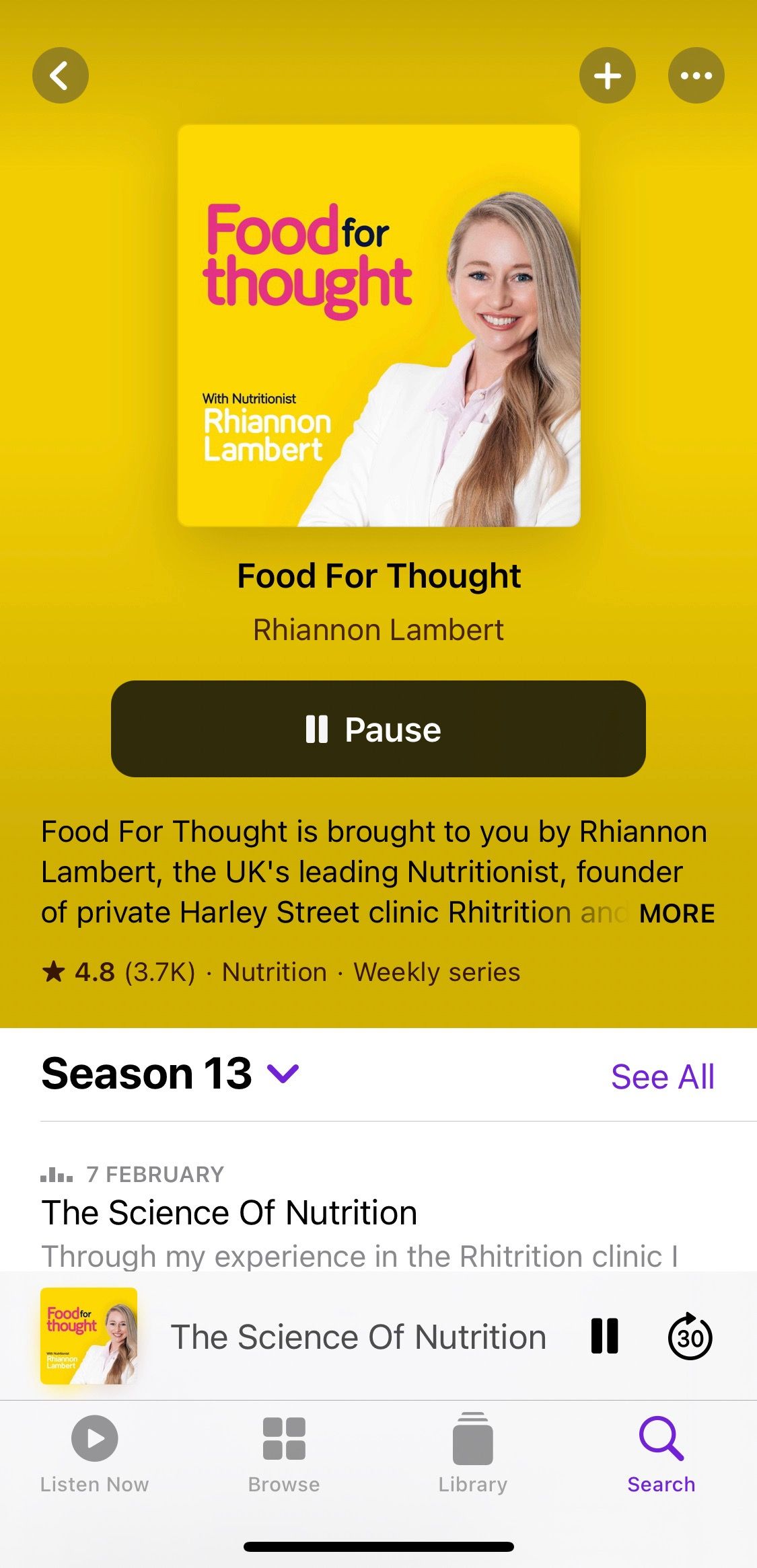 Screenshot from Food For Thought podcast home screen