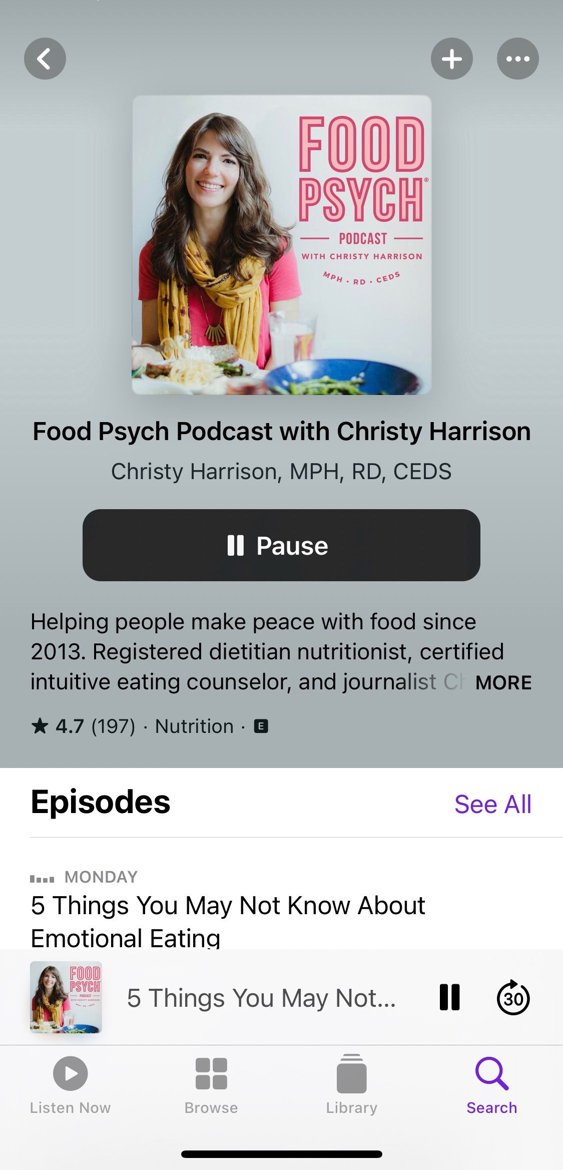 Screenshot from Food Psych podcast home screen