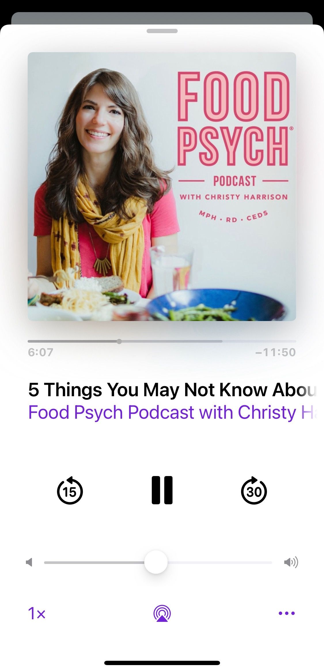 Screenshot from Food Psych podcast play screen