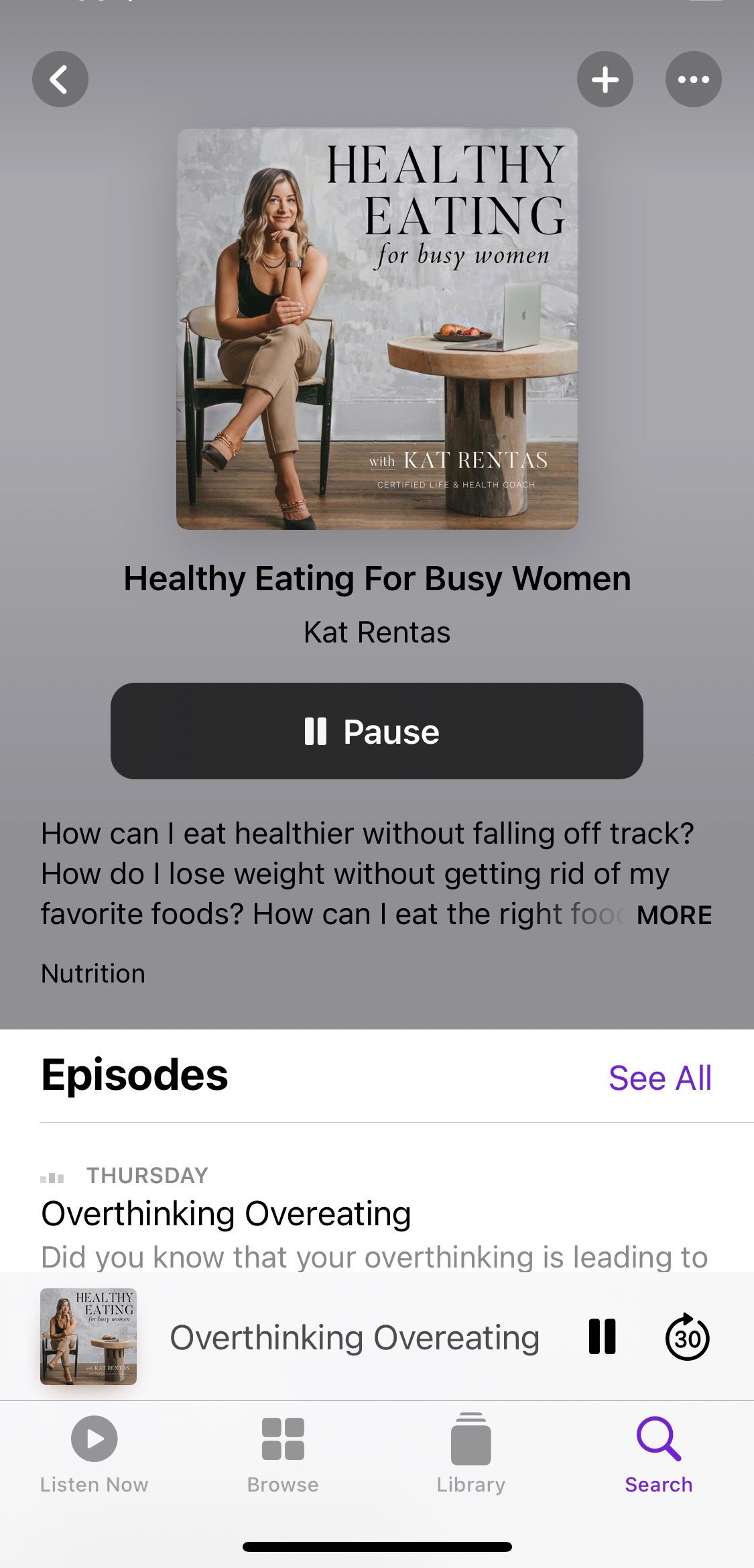 Screenshot from Healthy Eating For Busy Women podcast home screen