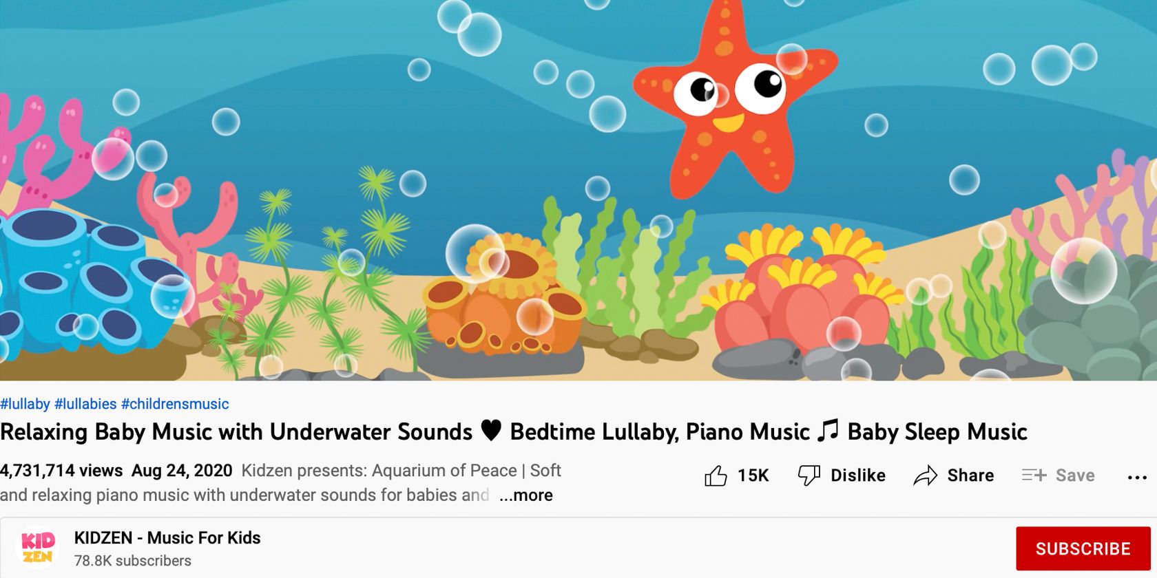 Screenshot from Kidzen YouTube channel showing sample track and illustration