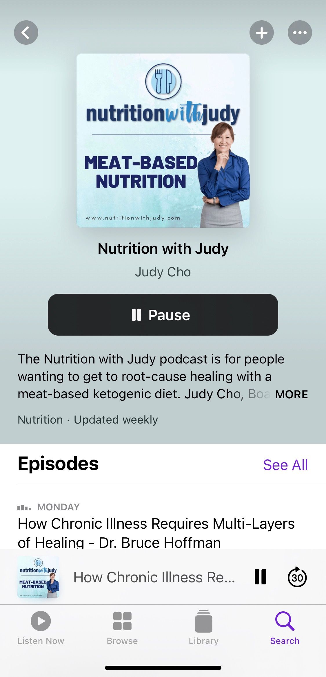 Screenshot from Nutrition With Judy podcast home screen