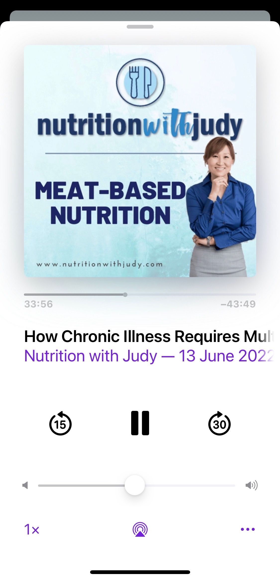 Screenshot from Nutrition With Judy podcast play screen