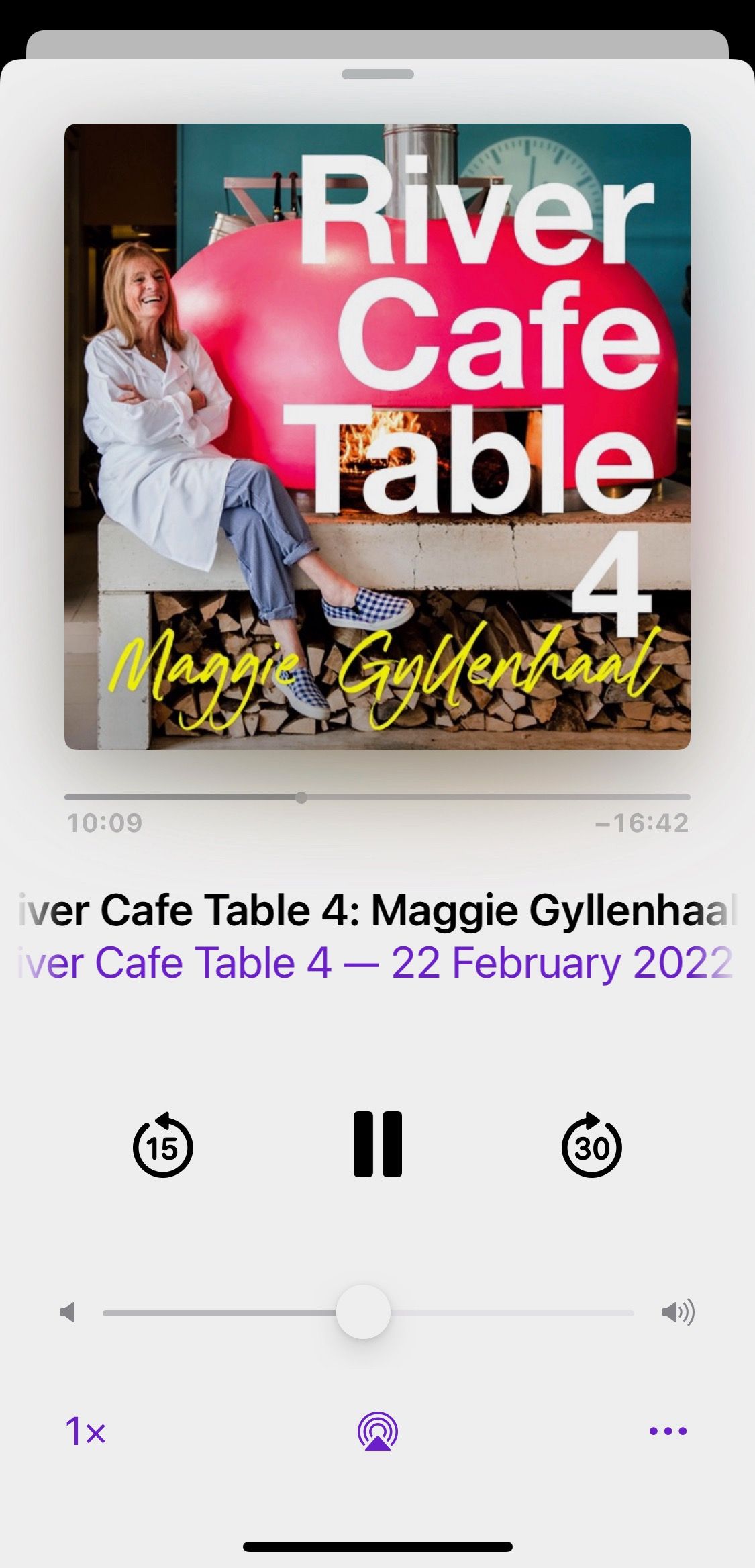 Screenshot from River Cafe Table podcast play screen