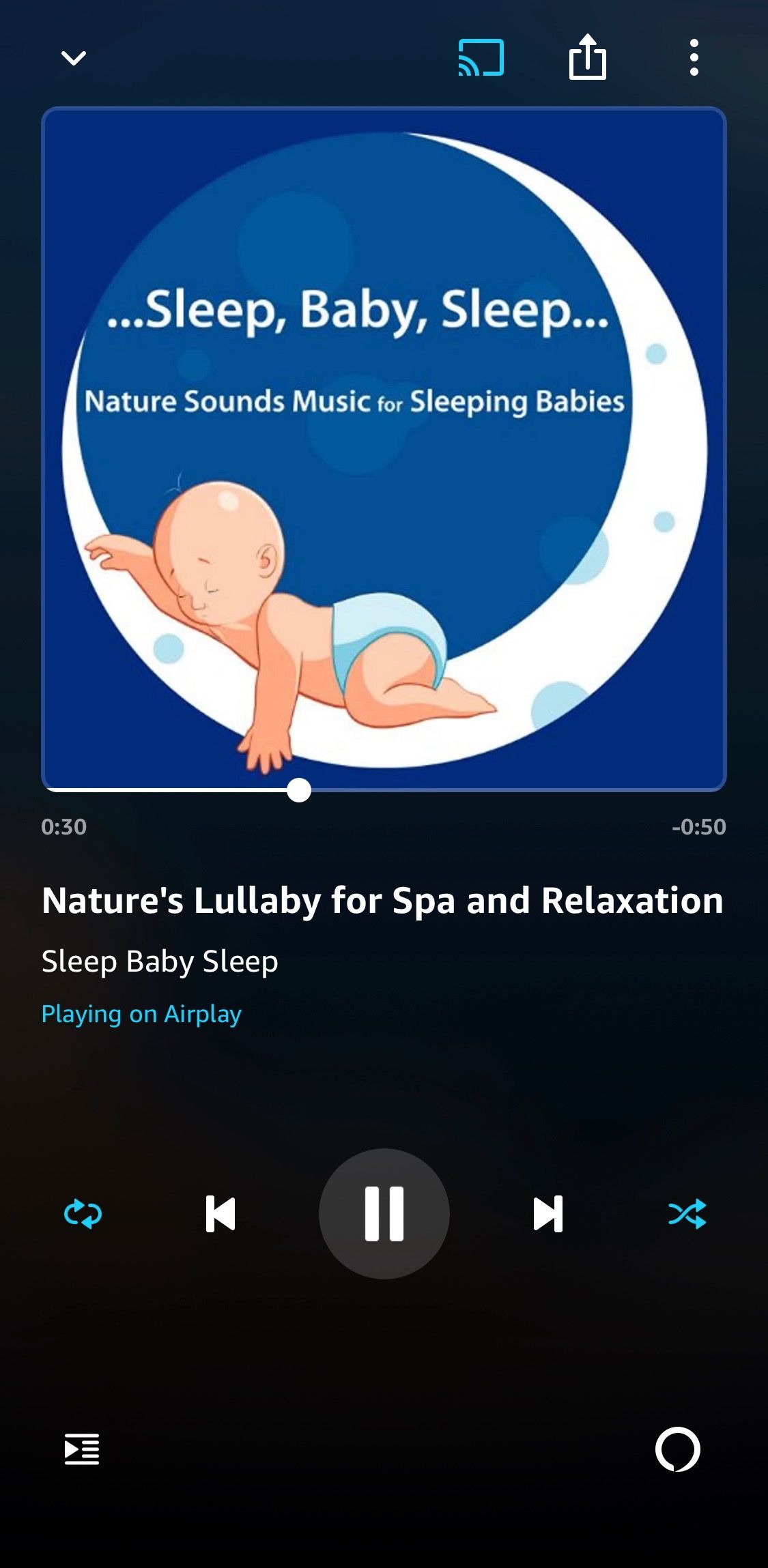 Screenshot of Amazon Music showing Sleep Baby Sleep playlist