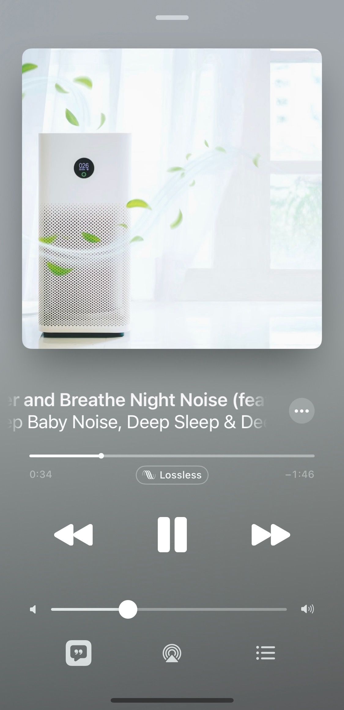 Screenshot of Apple Music showing Deep Sleep Baby Noise play screen