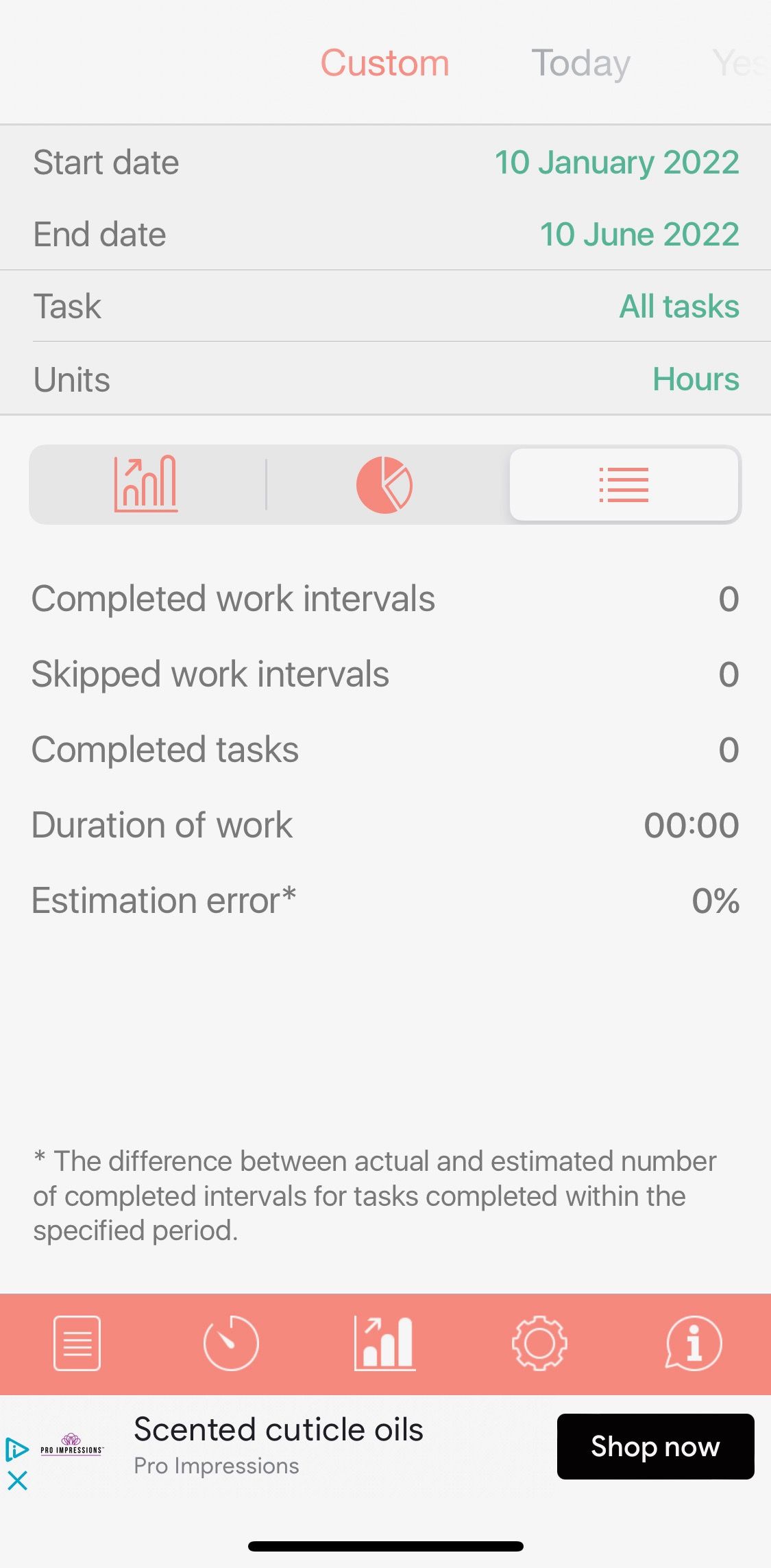 Screenshot of Be Focused app showing custom time setting controls