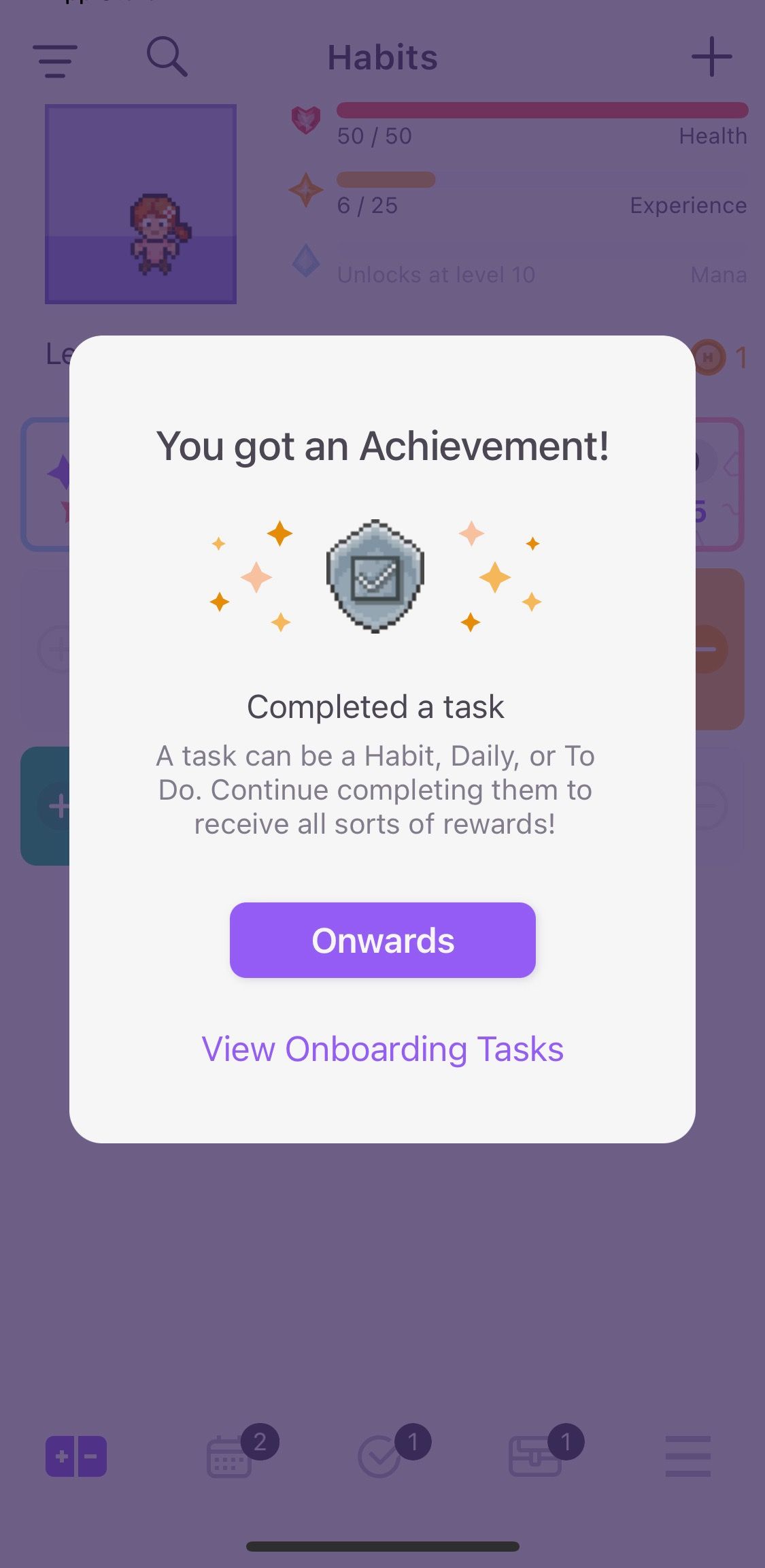 Screenshot of Habitica app showing achievement reward screen 3