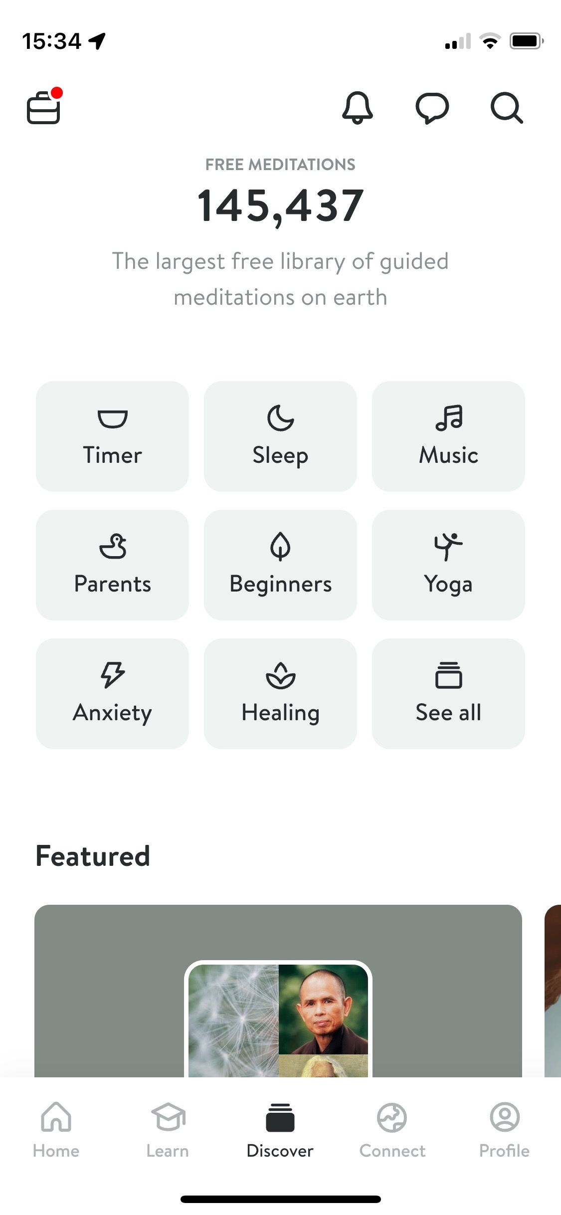 Screenshot of Insight Timer free meditation library