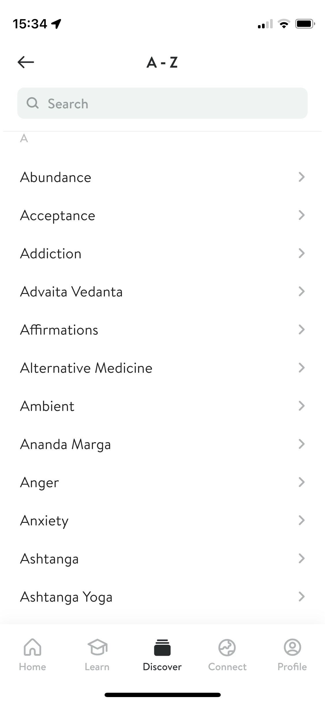 Screenshot of Insight Timer meditation categories