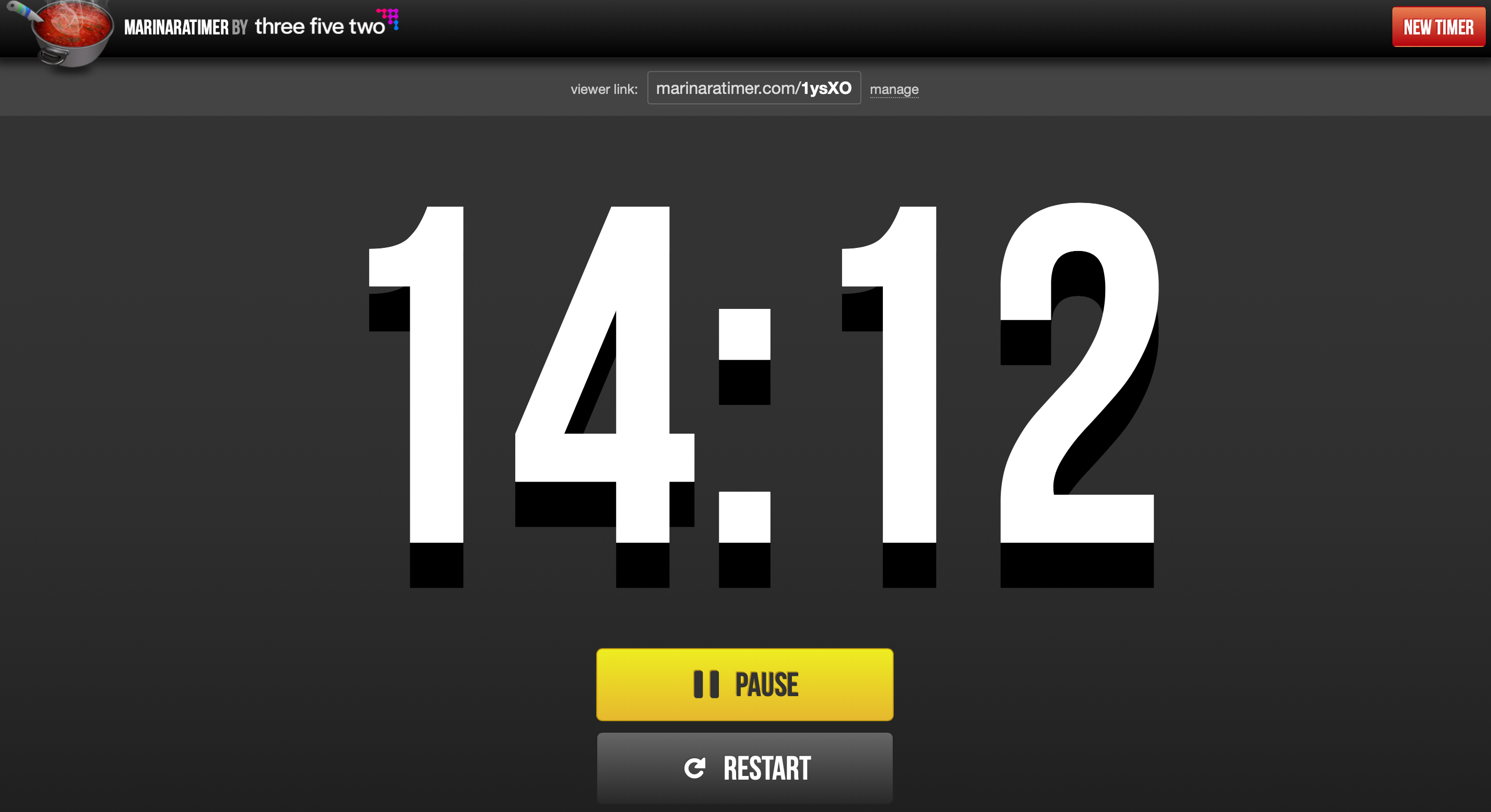 Screenshot of Marinara web app showing countdown interface