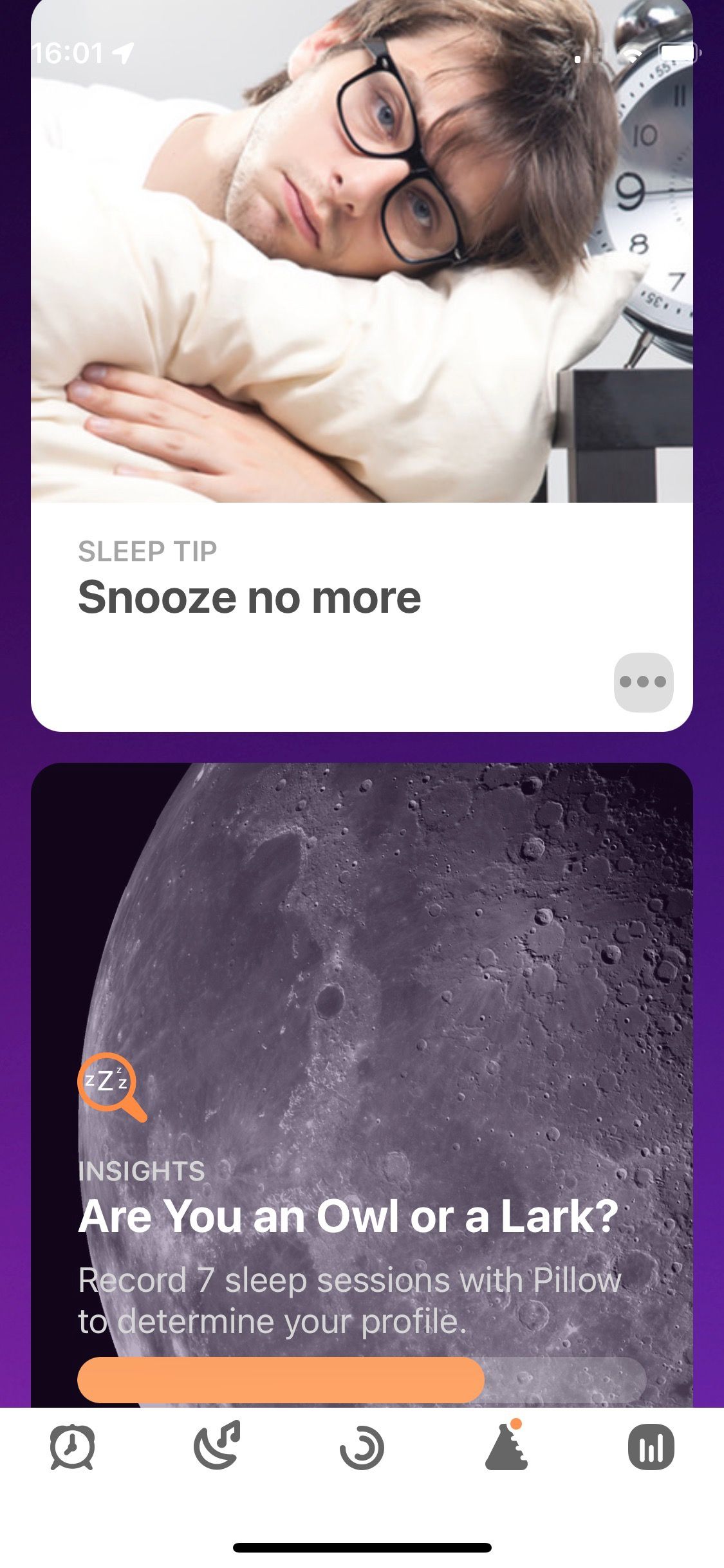 Screenshot of Pillow app showing Snooze Lab feature