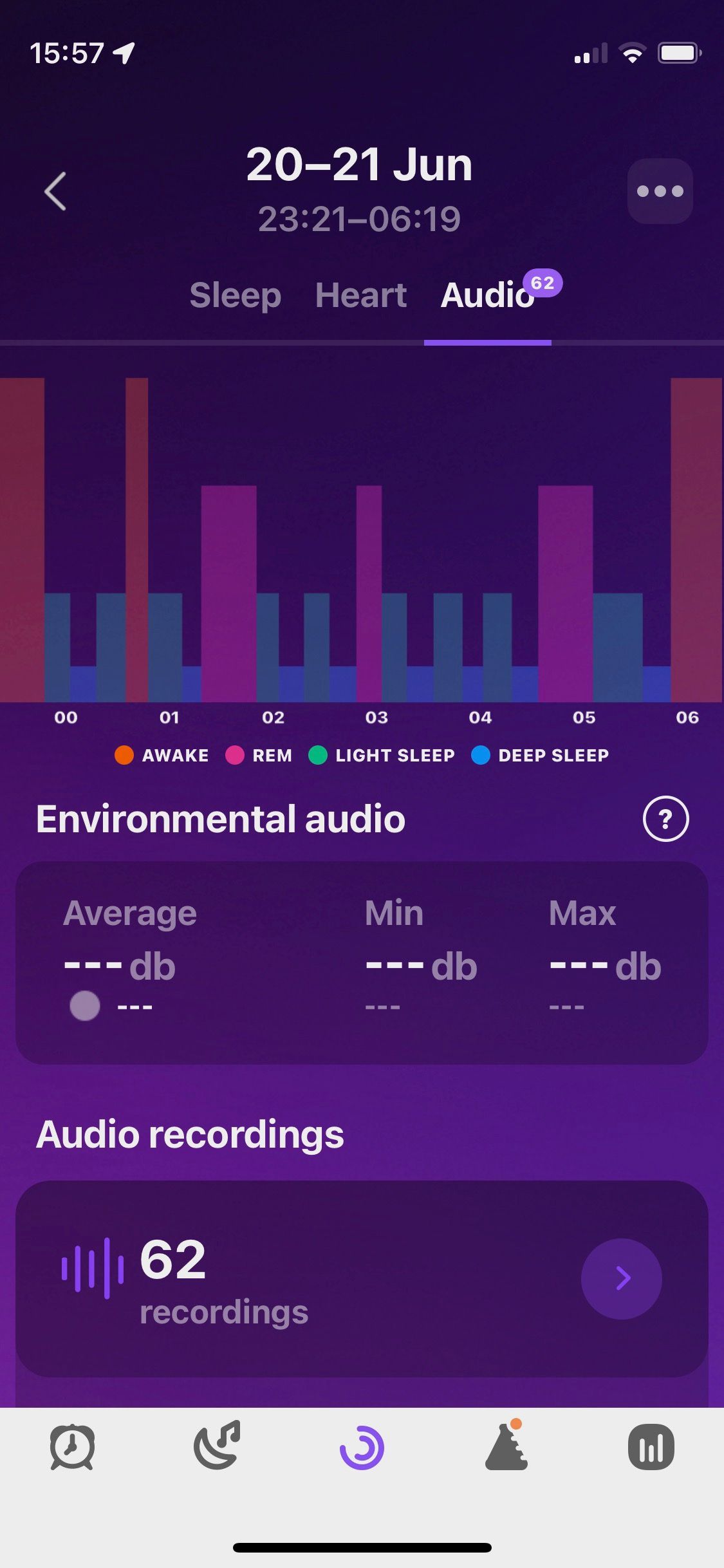 Screenshot of Pillow app showing environmental audio