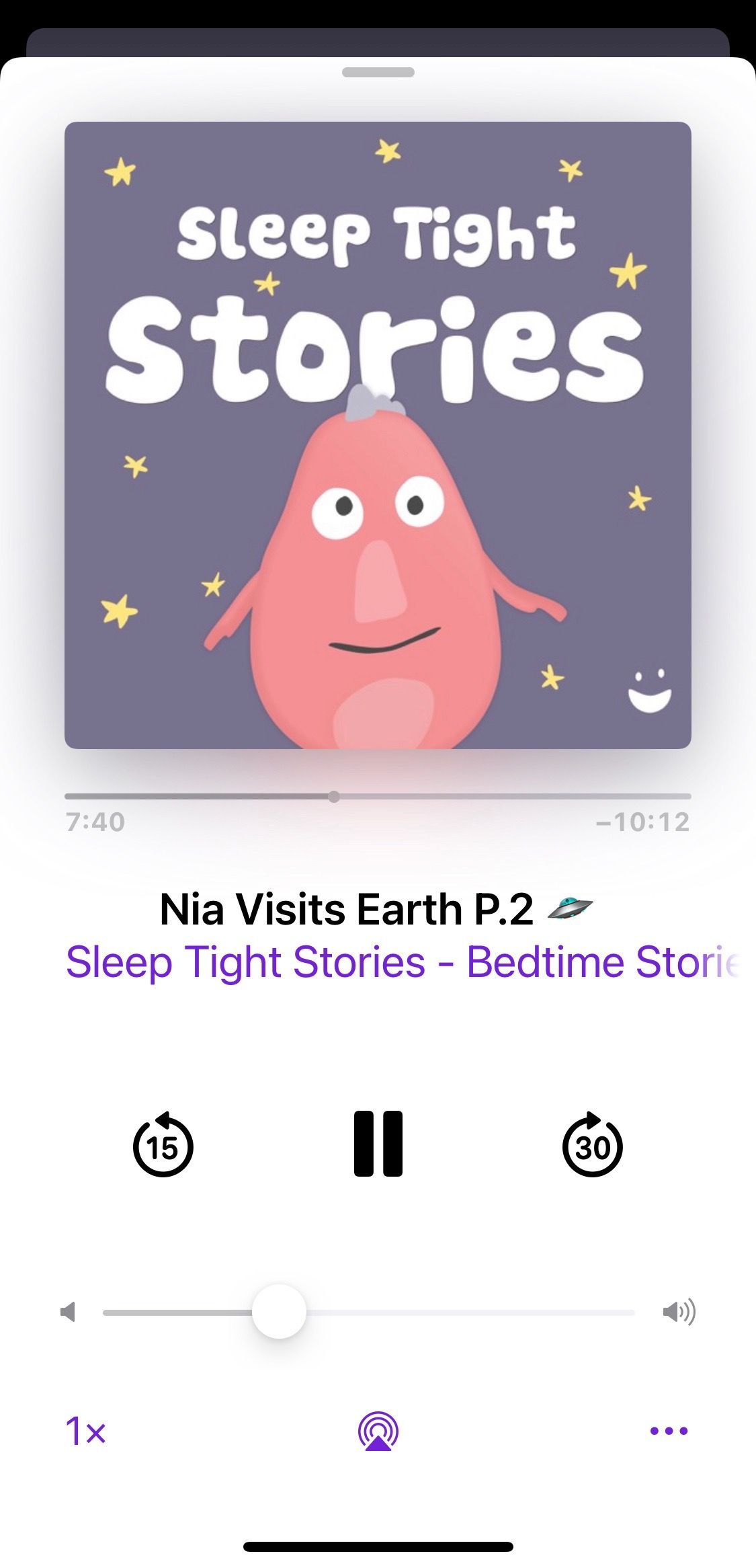 Screenshot of Sleep Tight Stories showing sample play screen