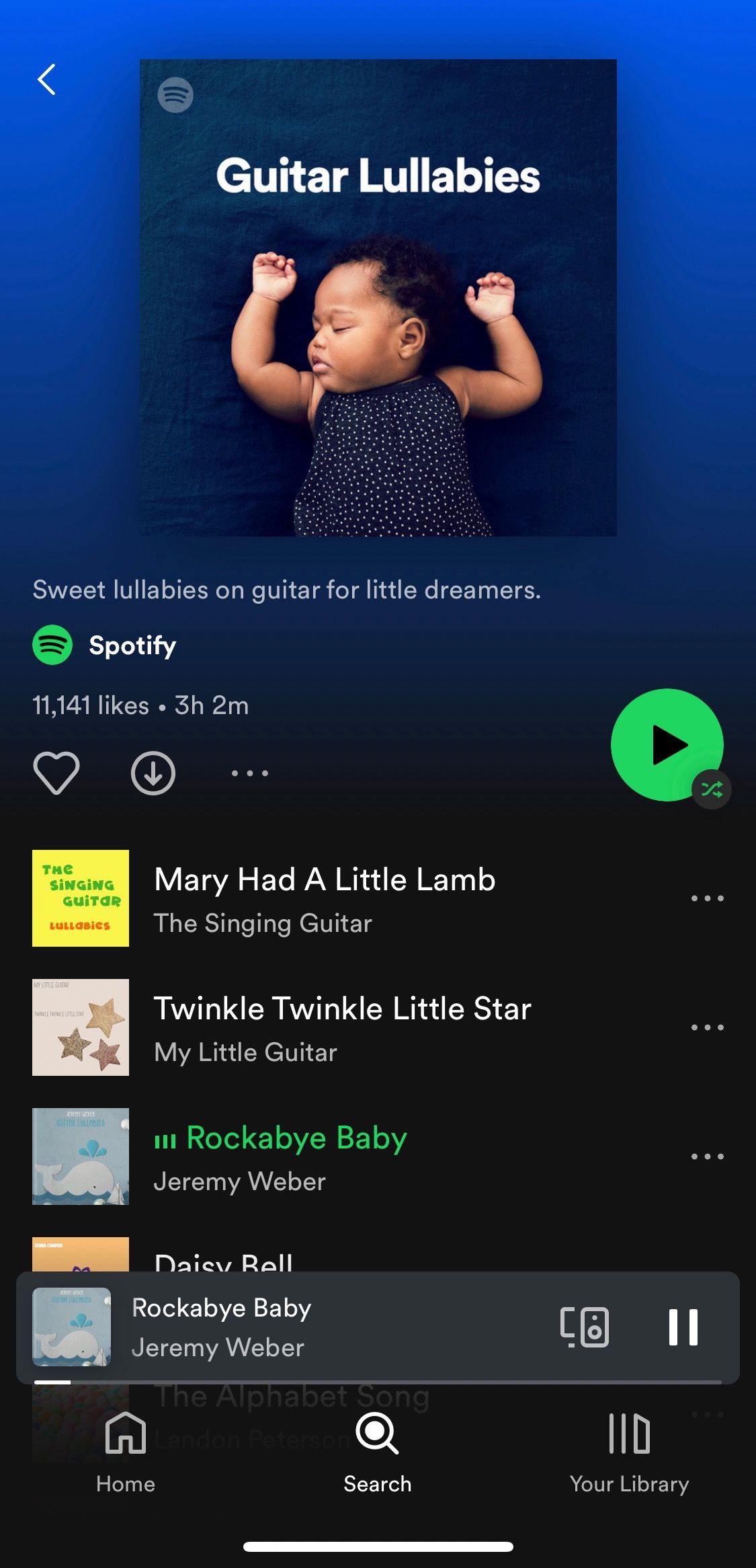 Screenshot of Spotify Guitar Lullabies