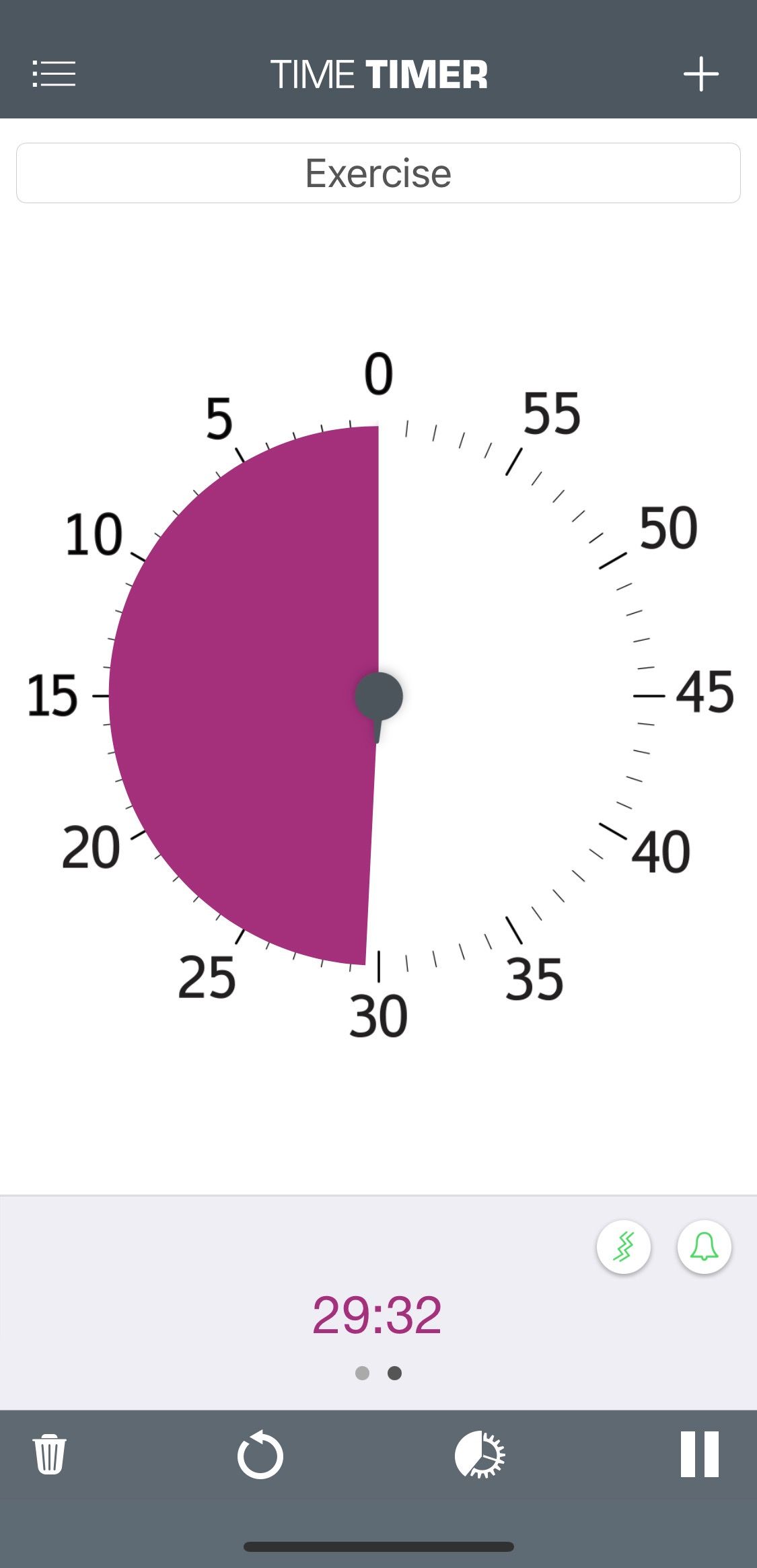 Screenshot of Time Timer app showing alternative color disk countdown screen