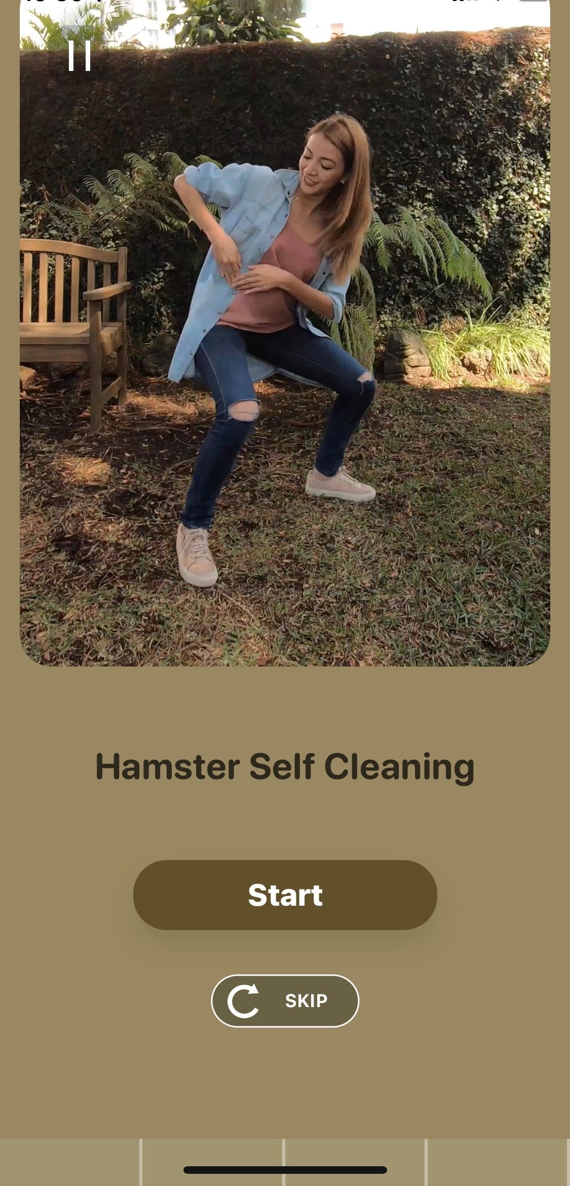 Screenshot of Wakeout app showing the hamster self cleaning exercise screen