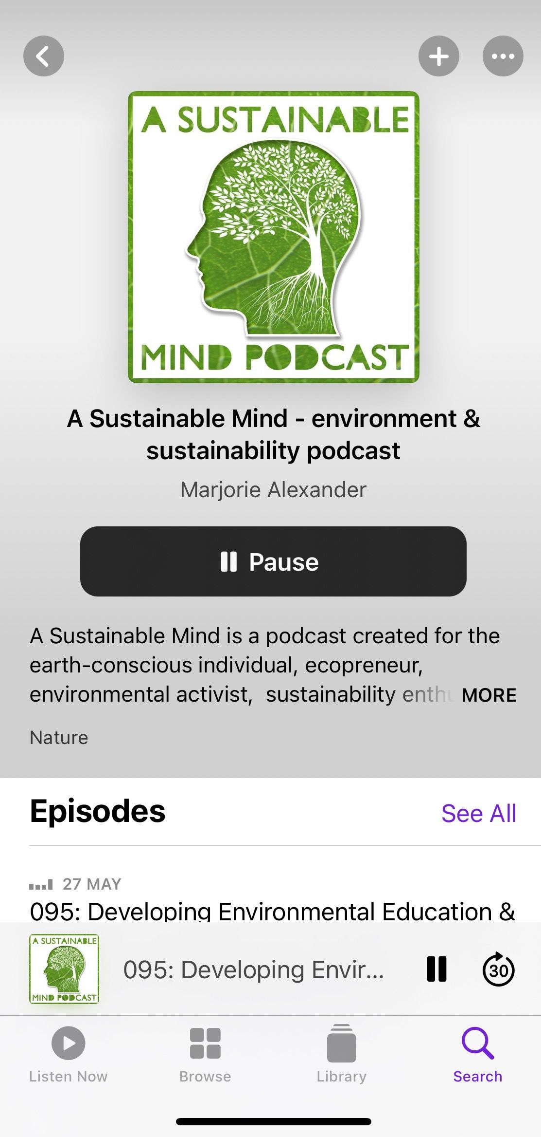 Screenshot showing A Sustainable Mind sample episode list 2