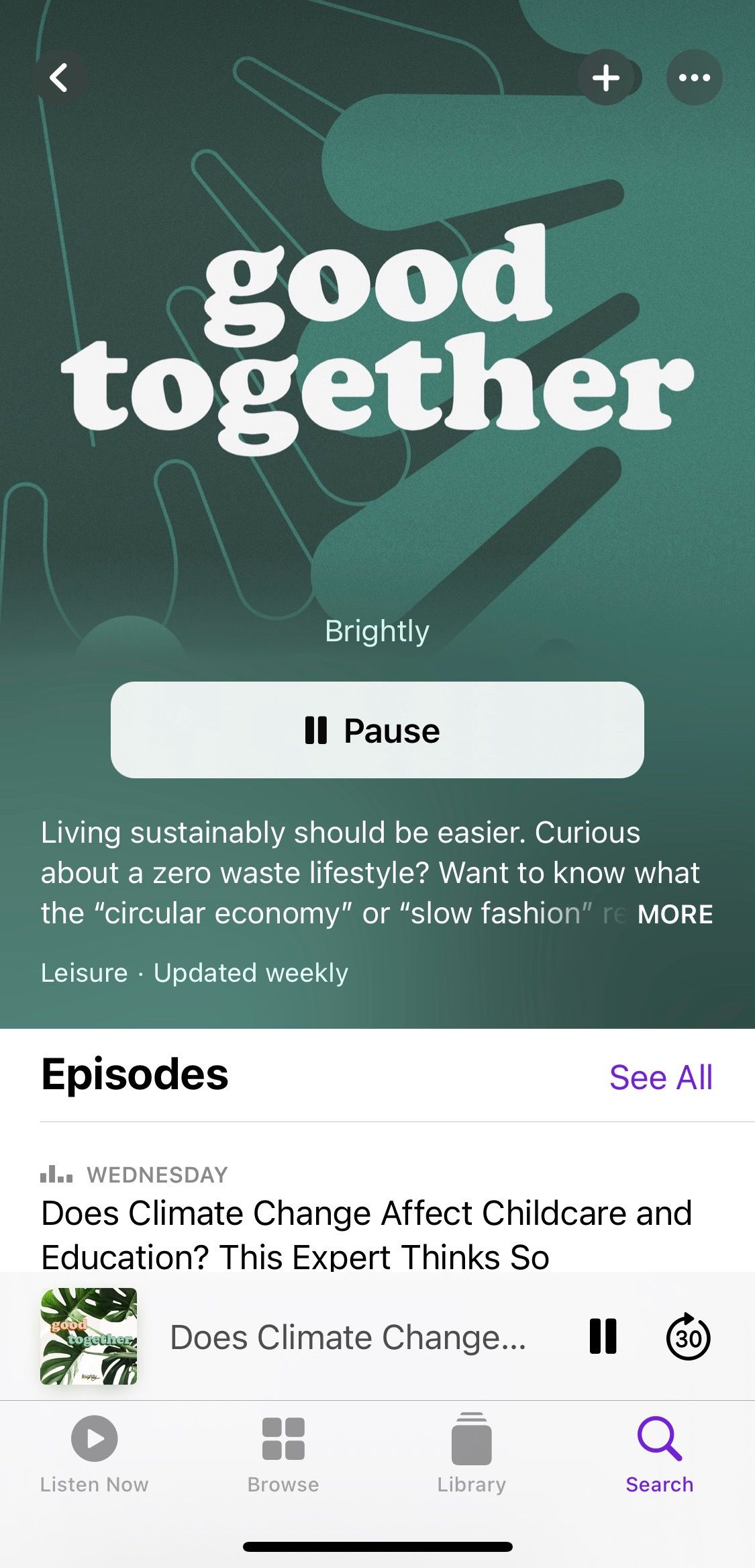 Screenshot showing Good Together podcast home screen