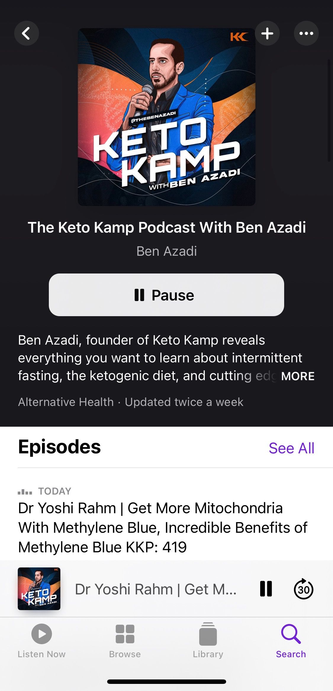 Screenshot showing Keto Kamp Podcast home screen