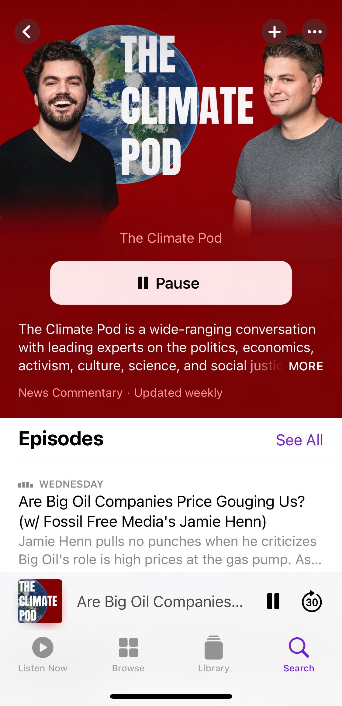 Screenshot showing The Climate Pod home screen