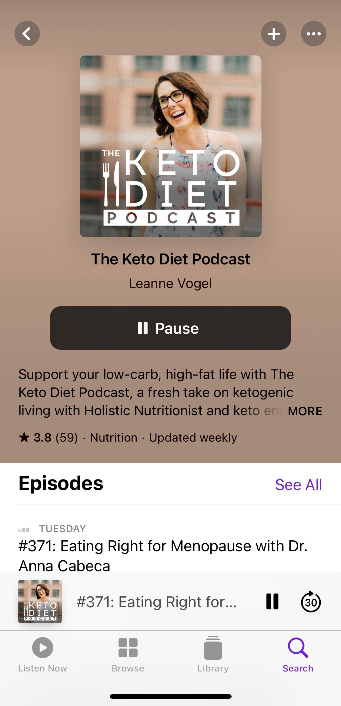 Screenshot showing The Keto Diet Pod home screen