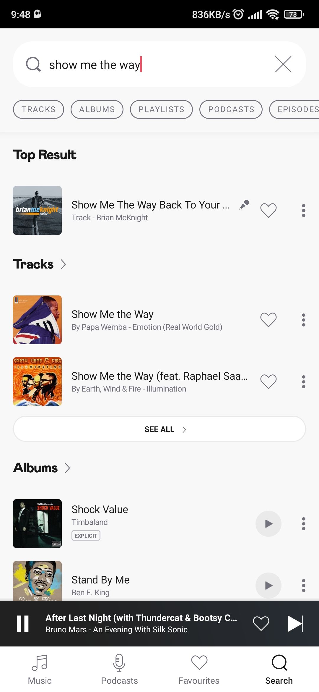 صفحه نتایج جستجوی Deezer