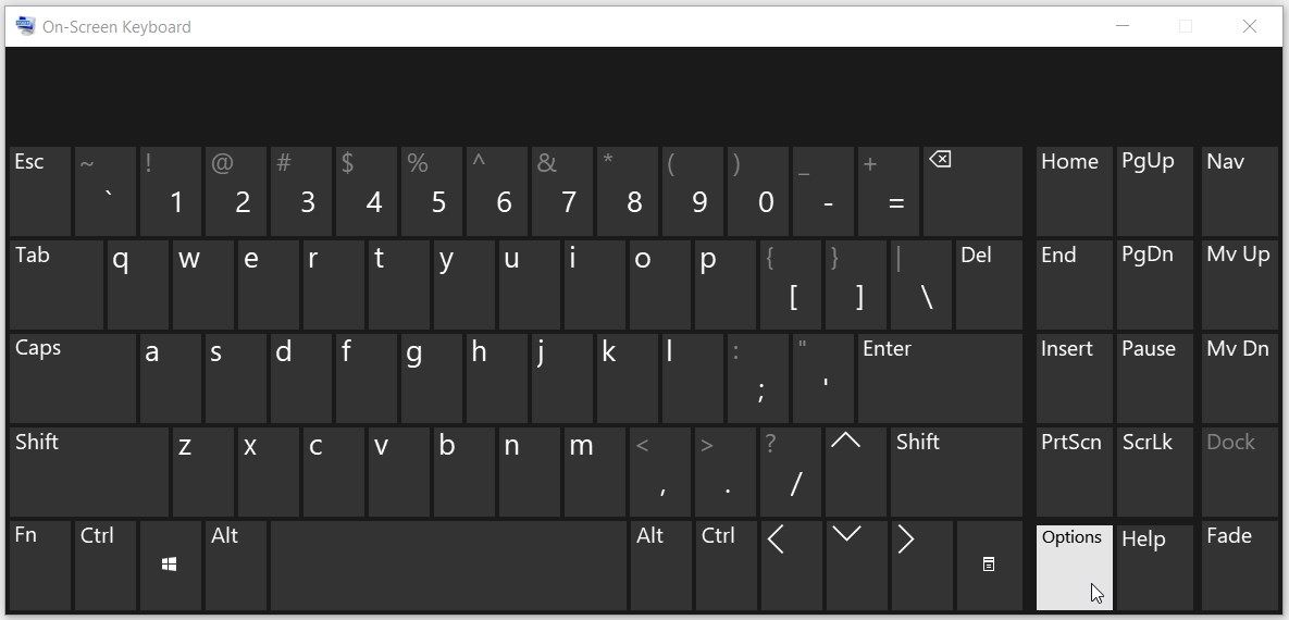 Selecting options on the on-screen keyboard
