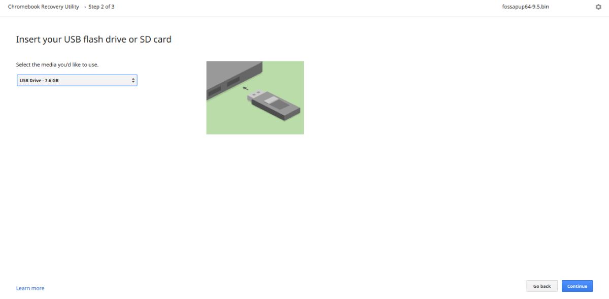 Selecting the USB Drive in Chromebook Recovery Utility