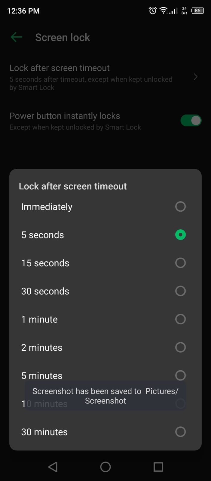 Setting Lock after Screen Timeout Time in Android Settings