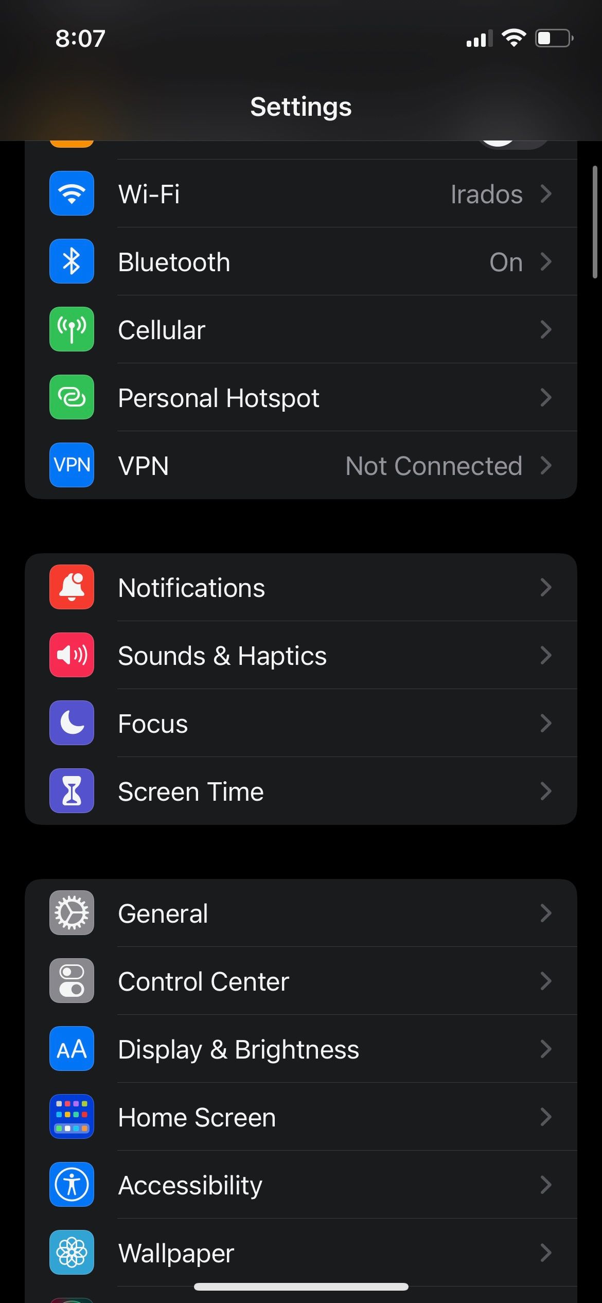 Settings iPhone