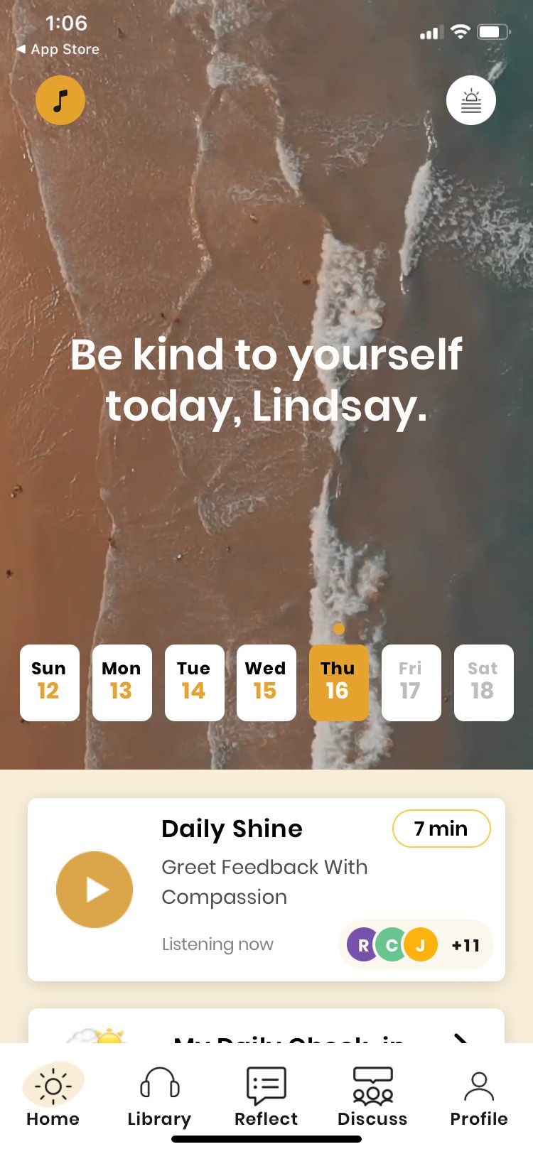Shine app home screen