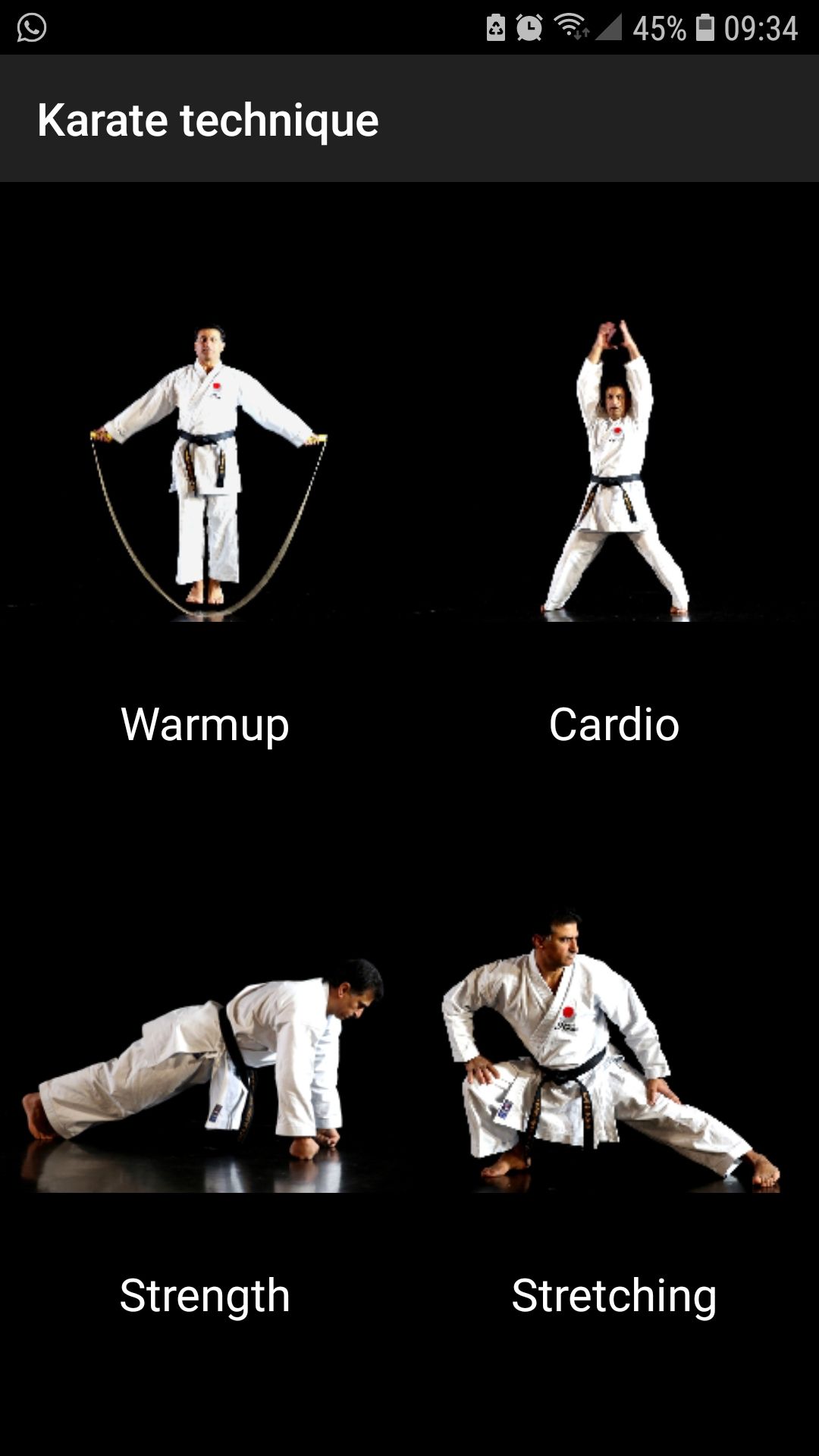 Shotokan Karate mobile app warmup cardio strength stretching