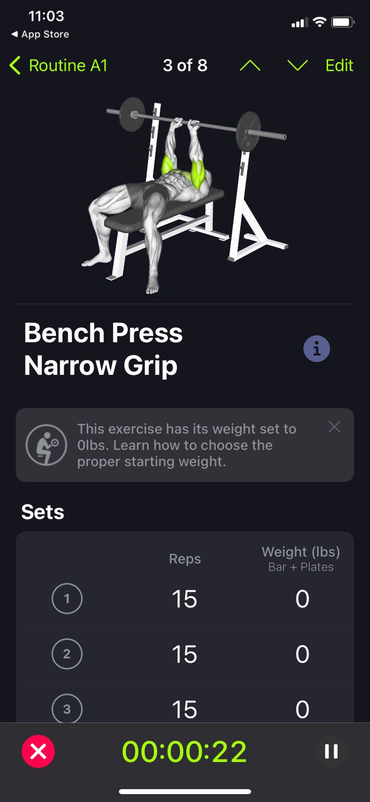 SmartGym app bench press