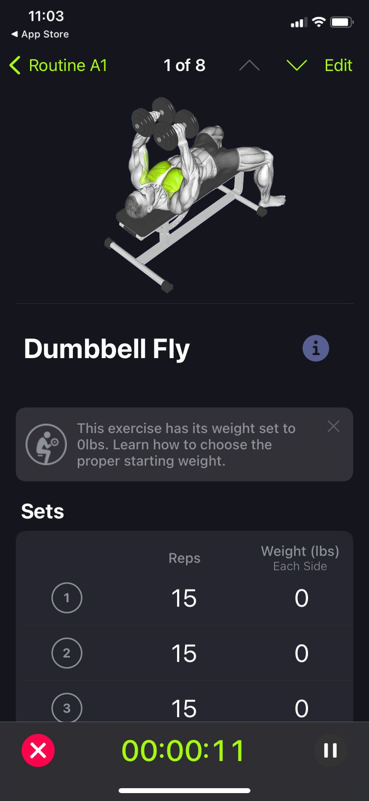 SmartGym app dumbbell fly