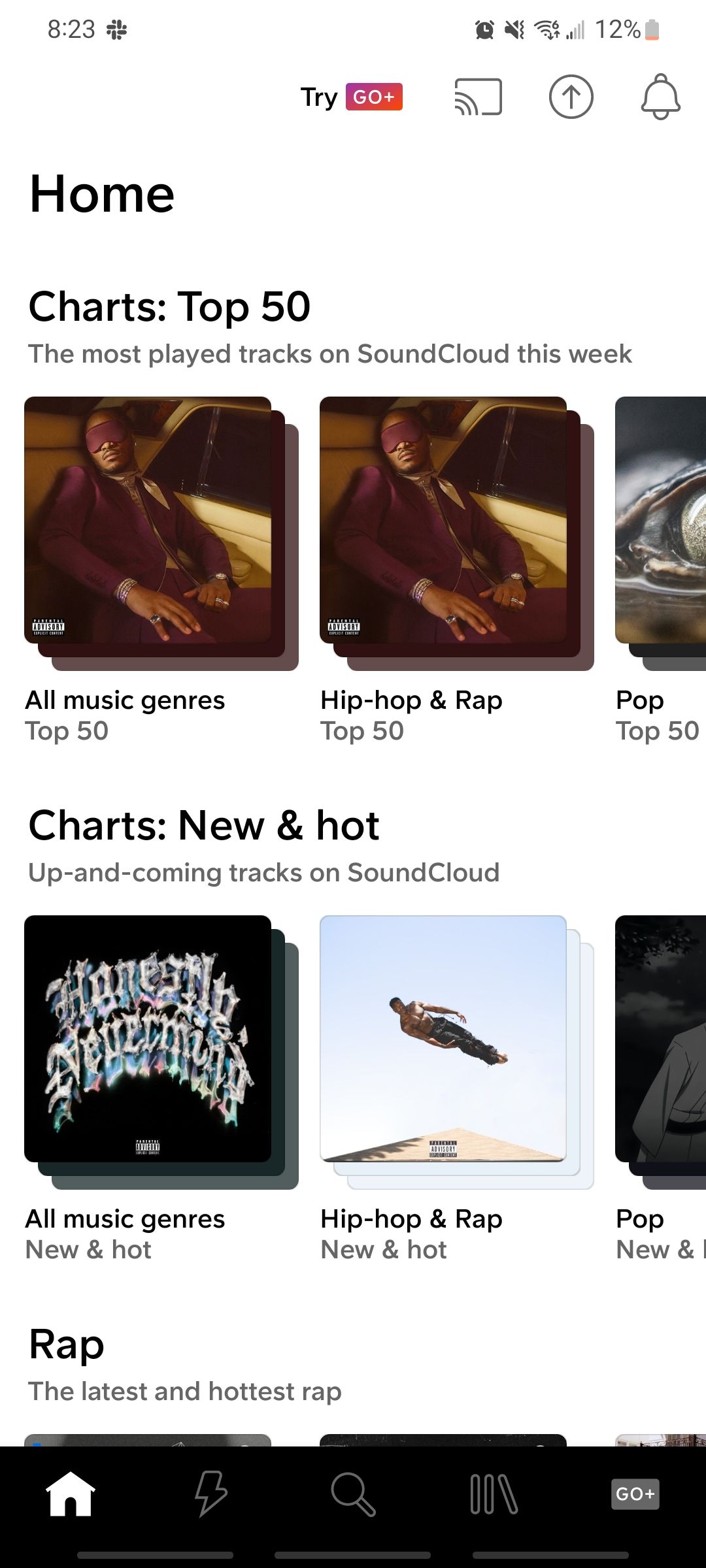SoundCloud app Home screen