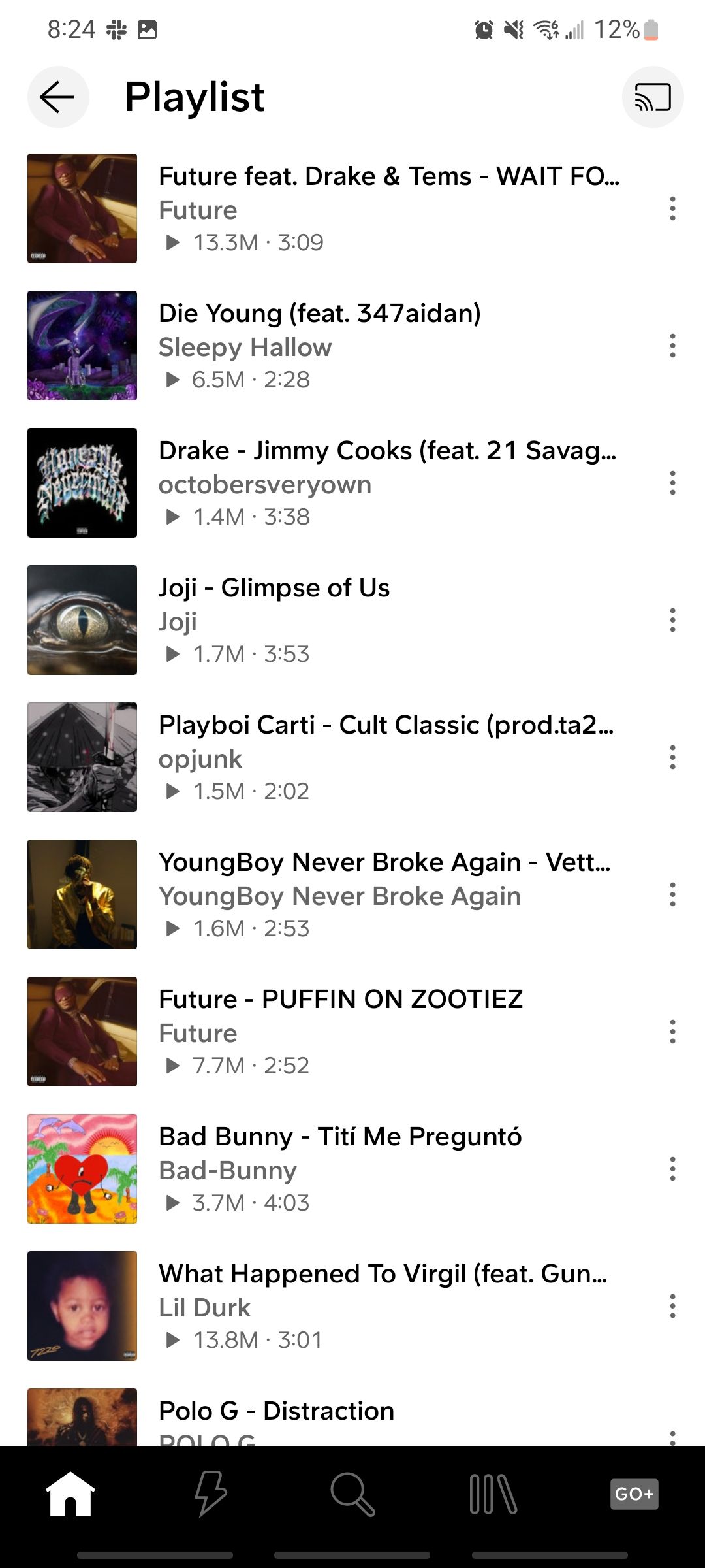 SoundCloud app Playlist tab