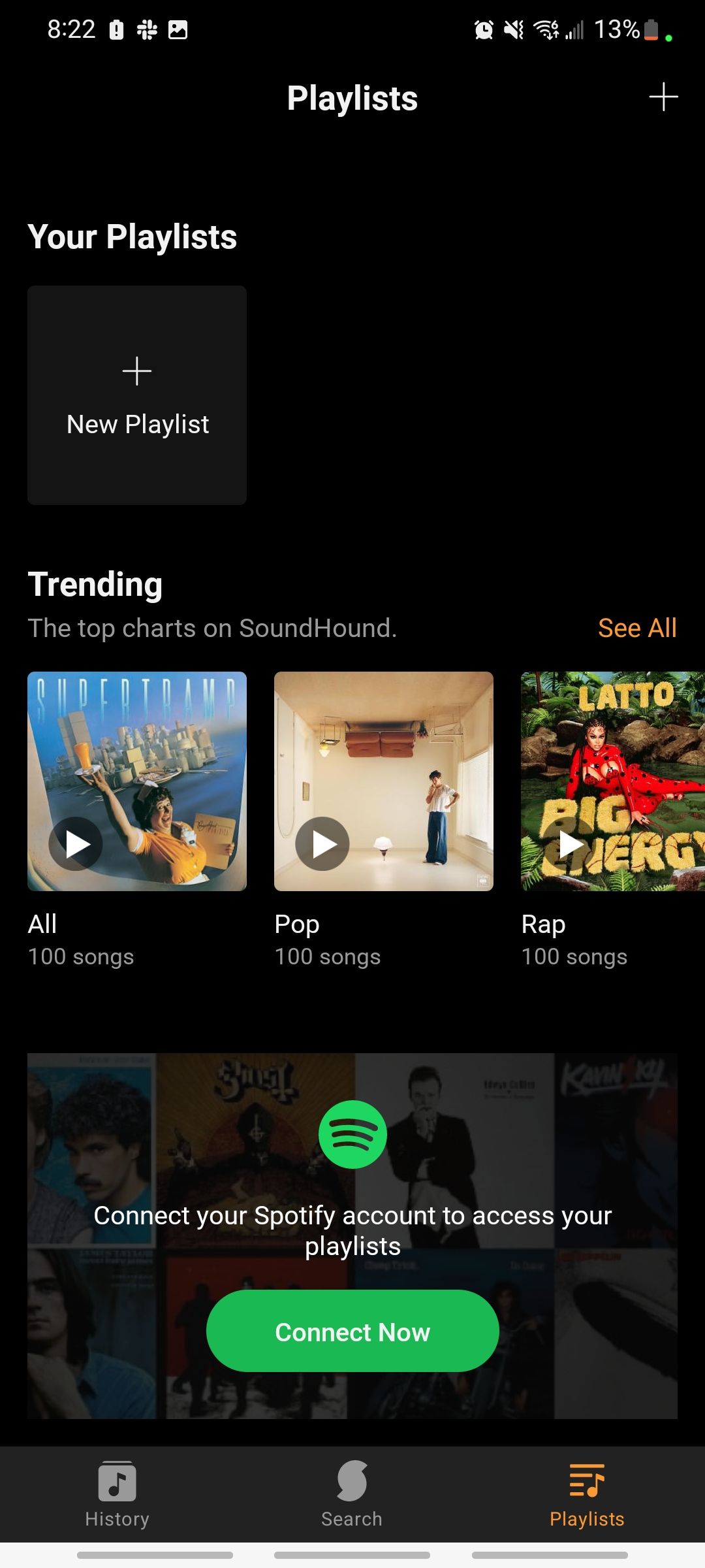SoundHound app playlists tab