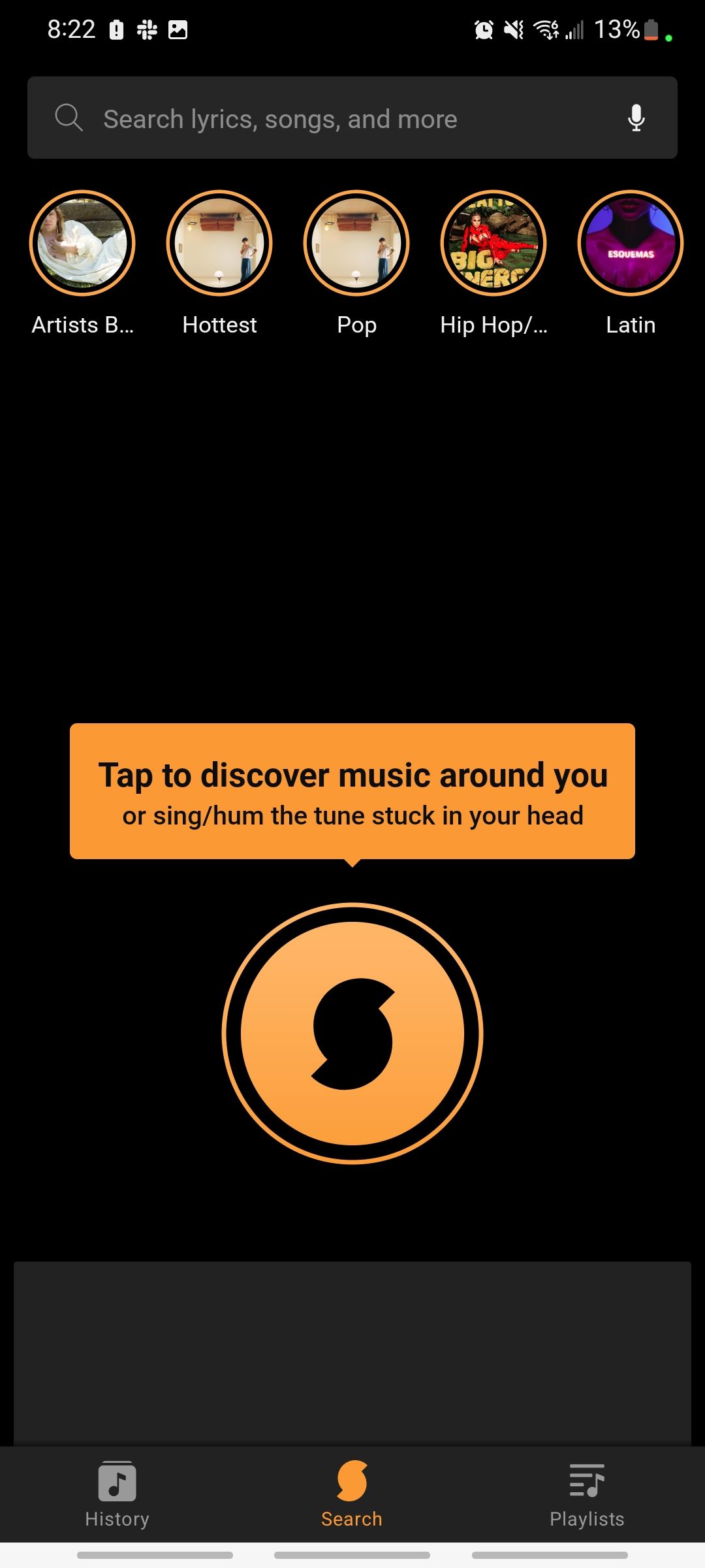 SoundHound app search tab