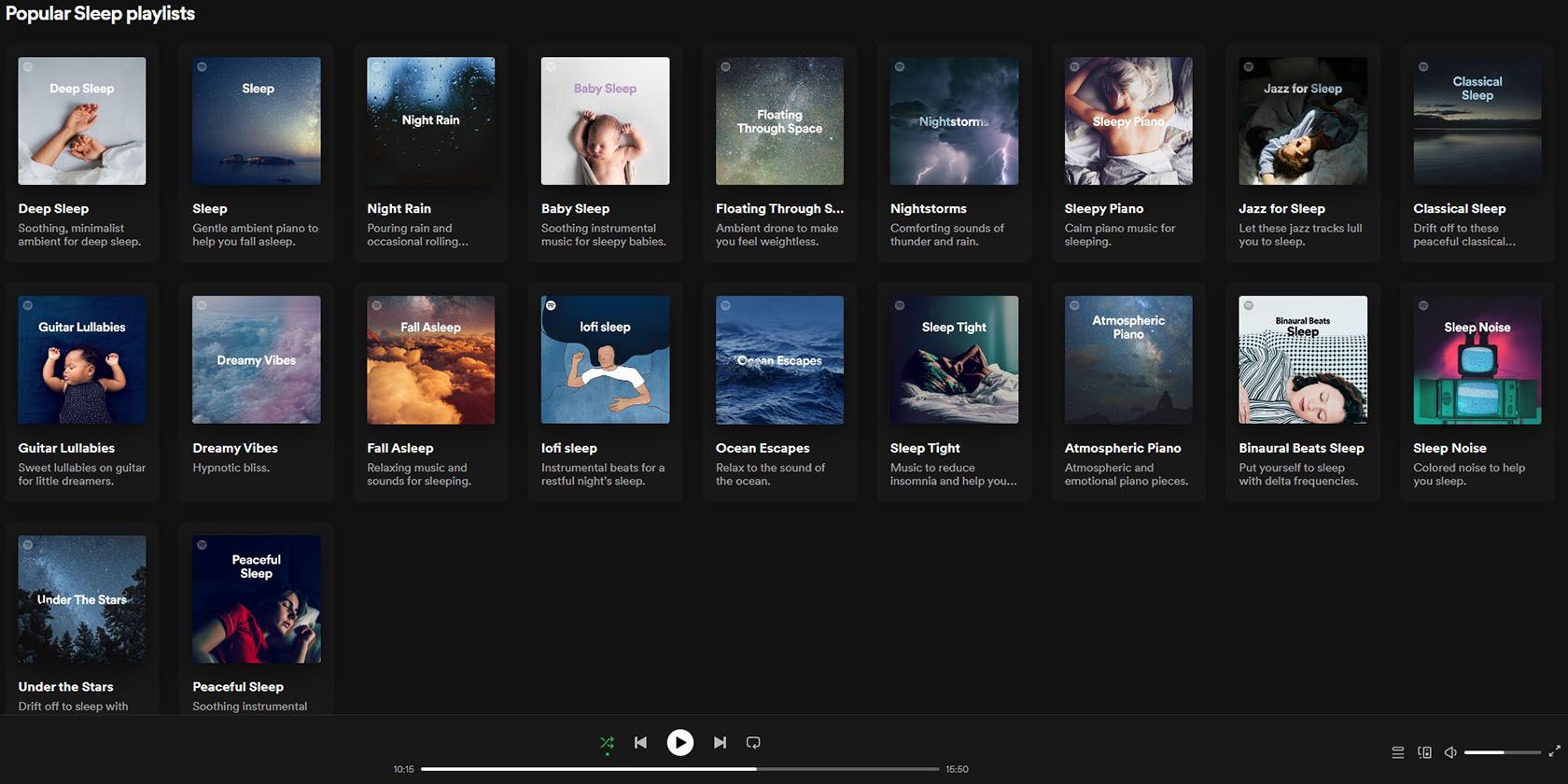 Spotify Sleep Playlists entire collection