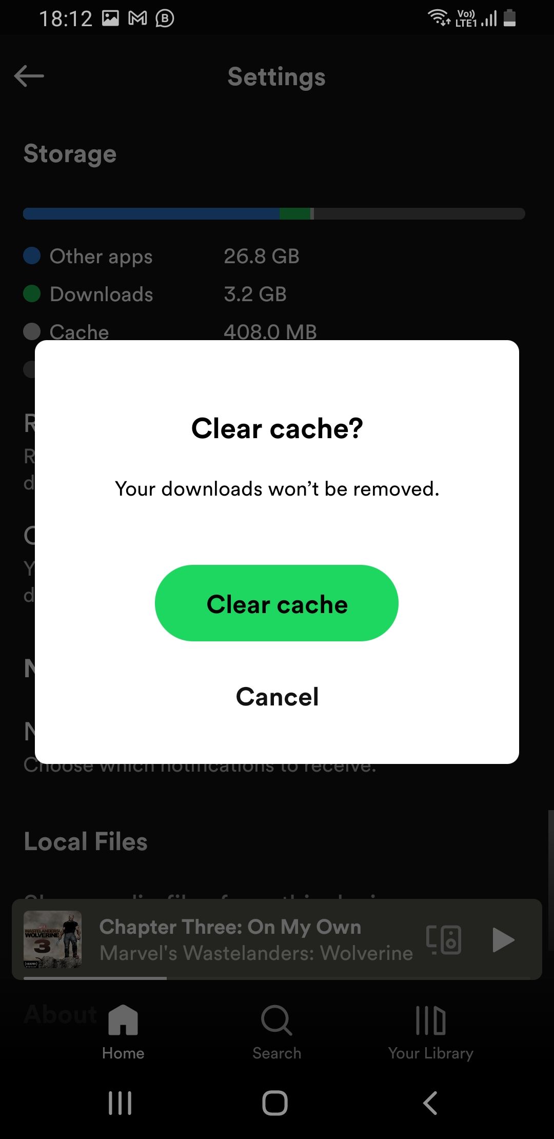 Spotify clearing cache on a phone