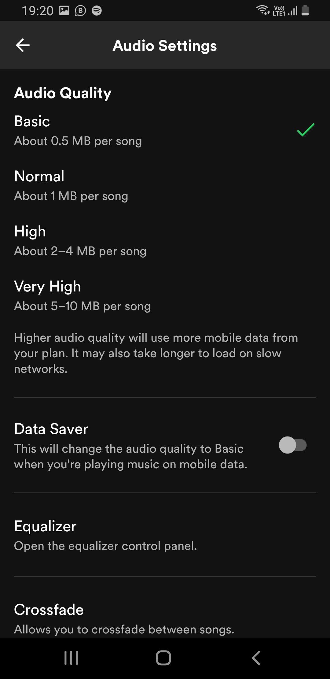 Spotify lite settings screenshot