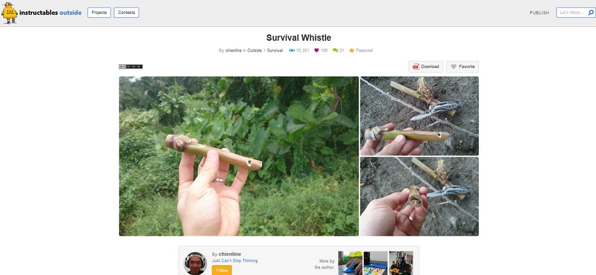 Screen grab of Survival Whistle project page