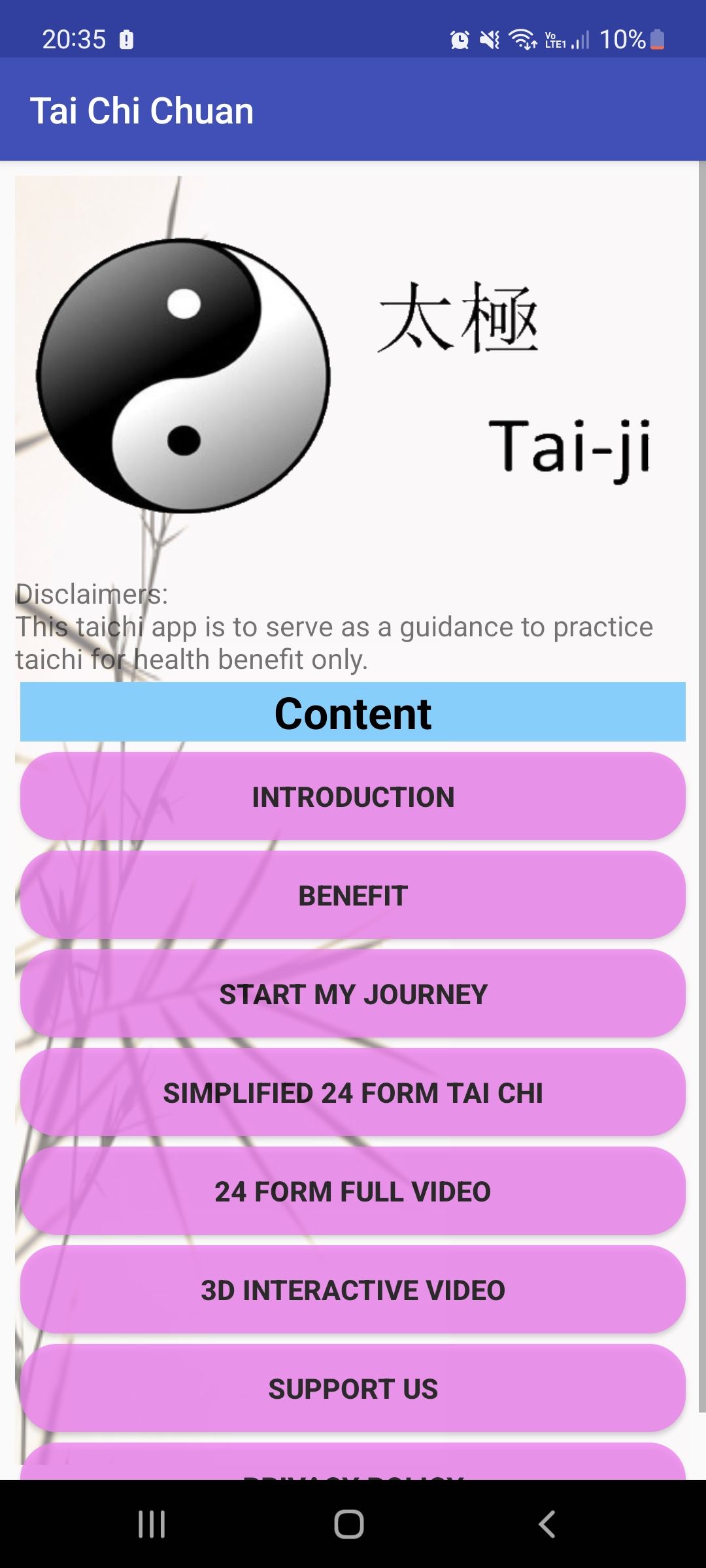Tai Chi Chuan mobile app content