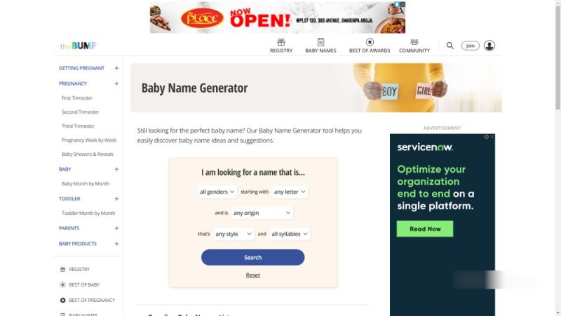 TheBump Baby name generator tool