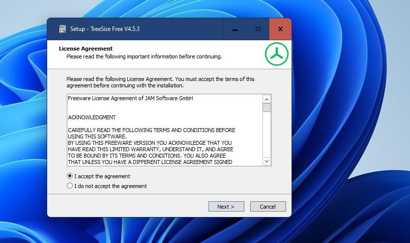 The I accept the agreement option 