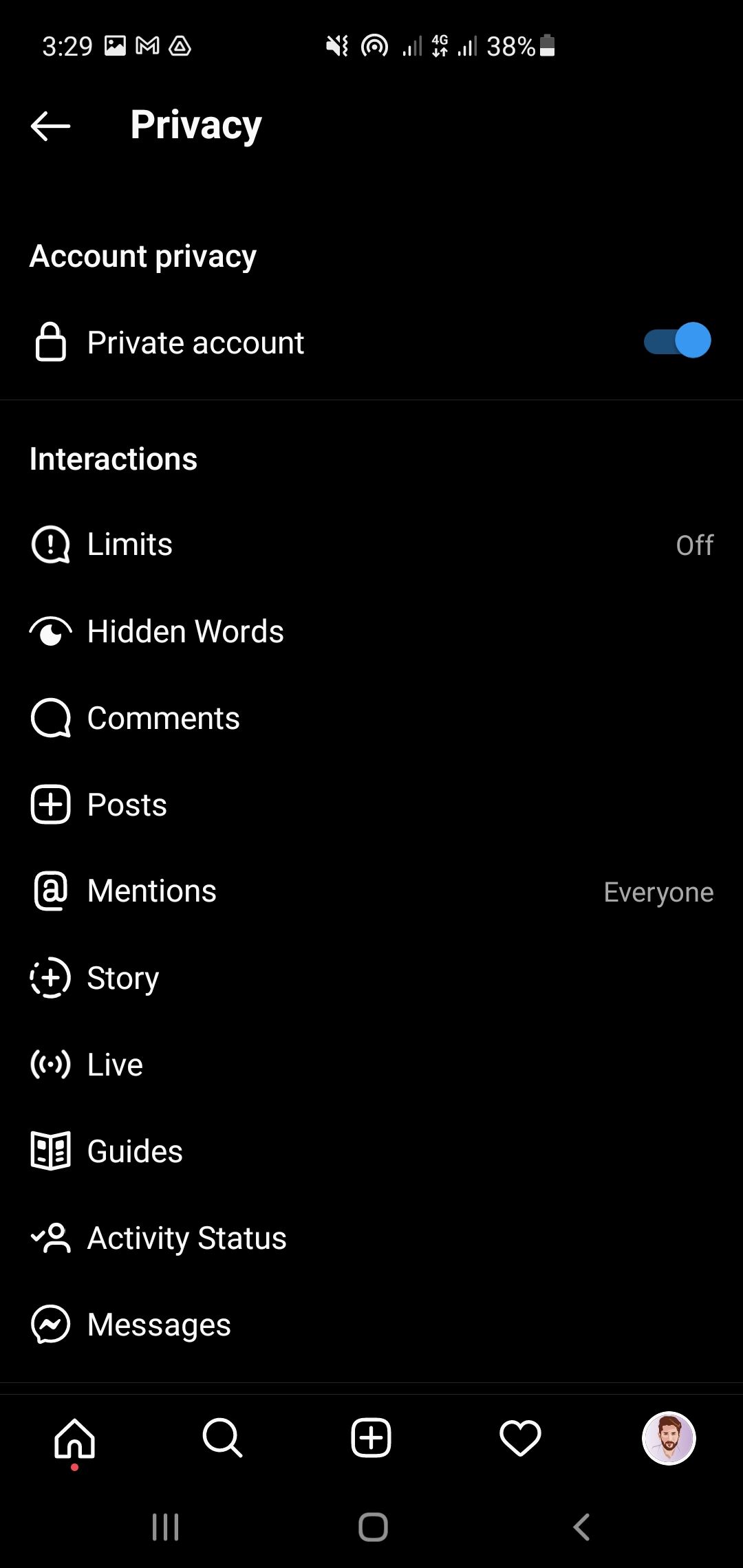 Message filter settings