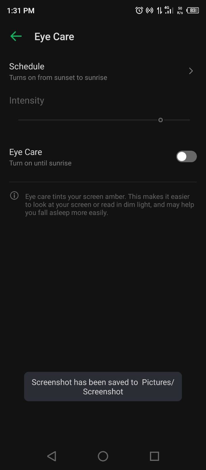 Turning on Eye Care in Android Settings